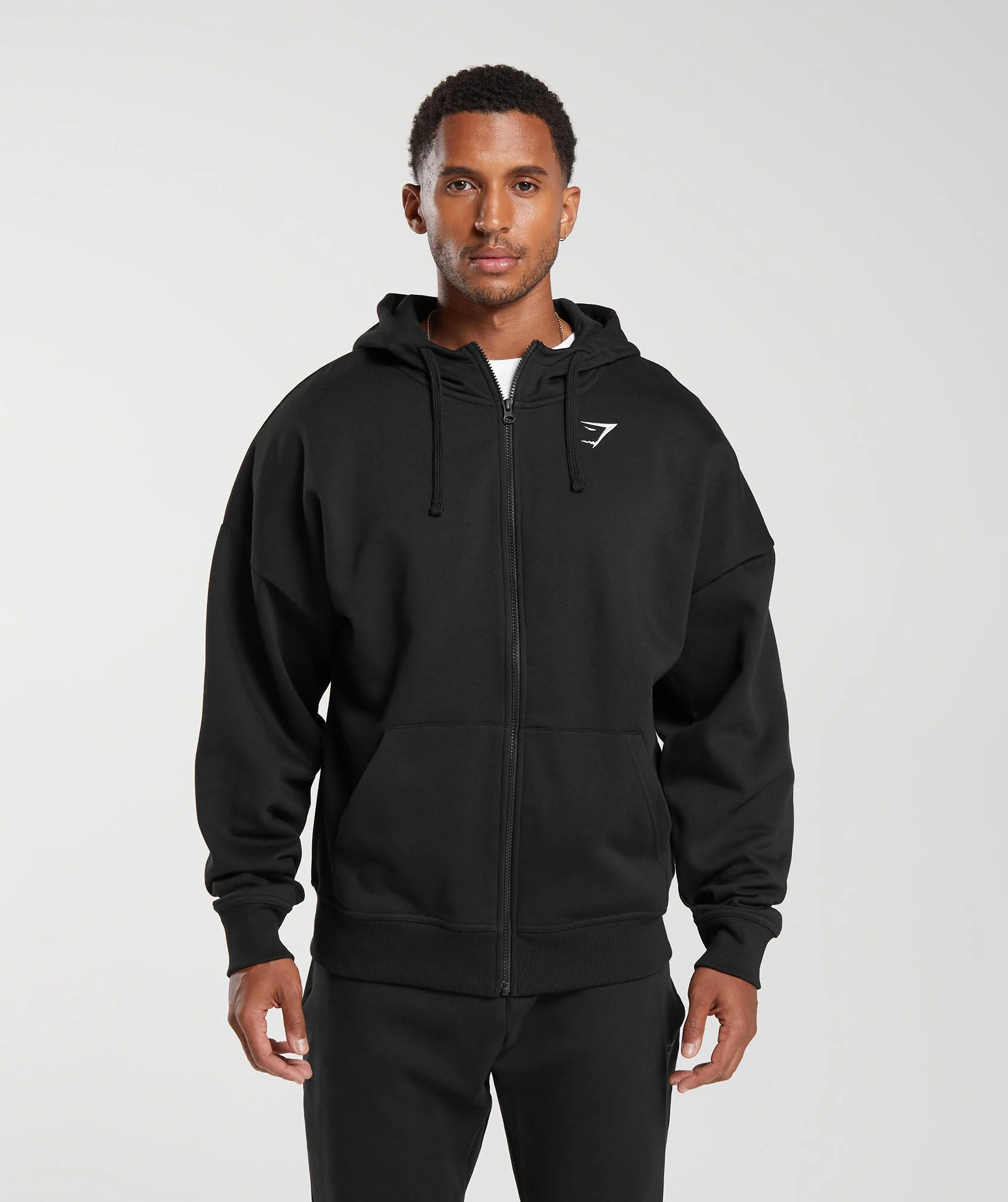 Crest Oversized Zip Up Hoodie Black