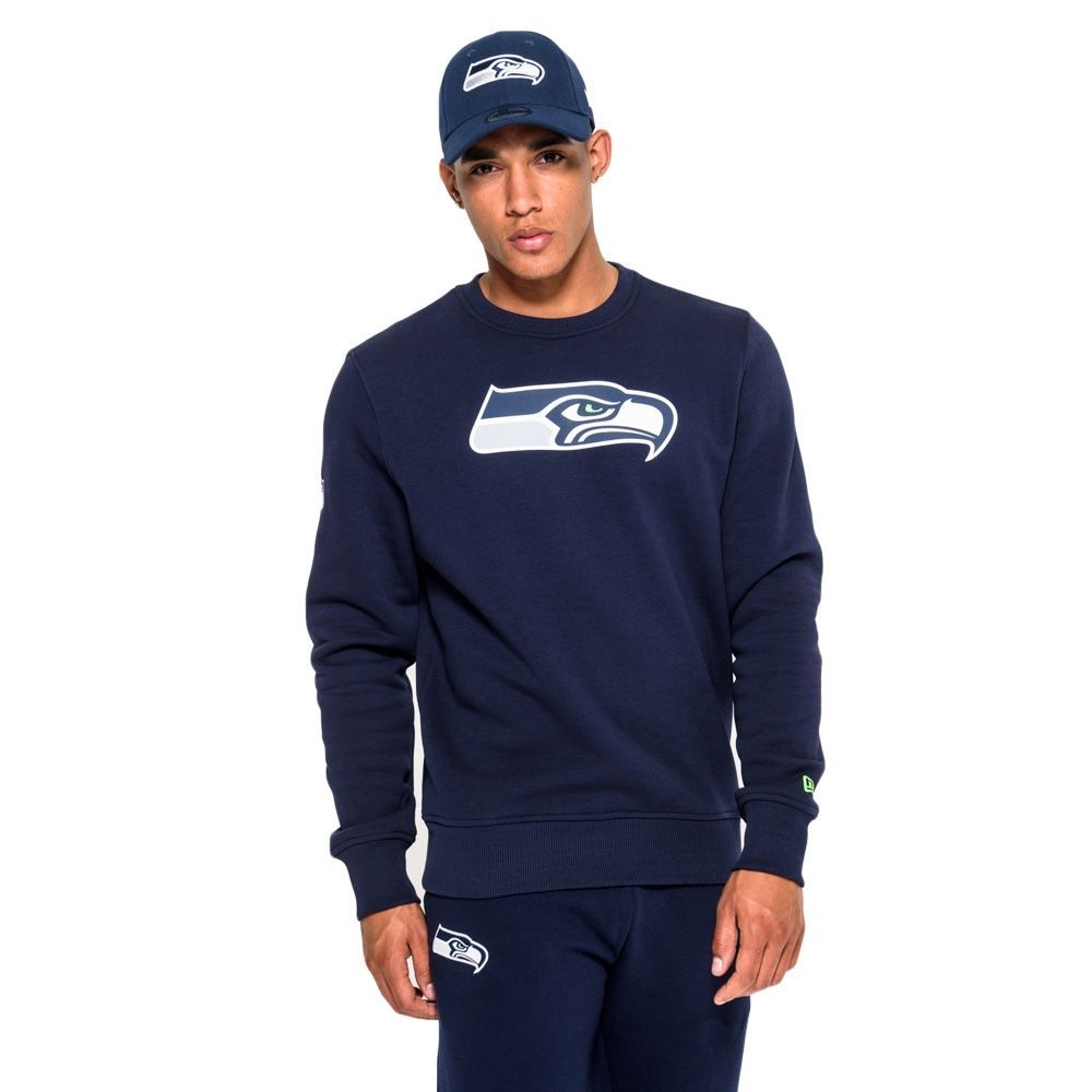 Seattle Seahawks Logo Crewneck New Era NFL Sweatshirt Navy