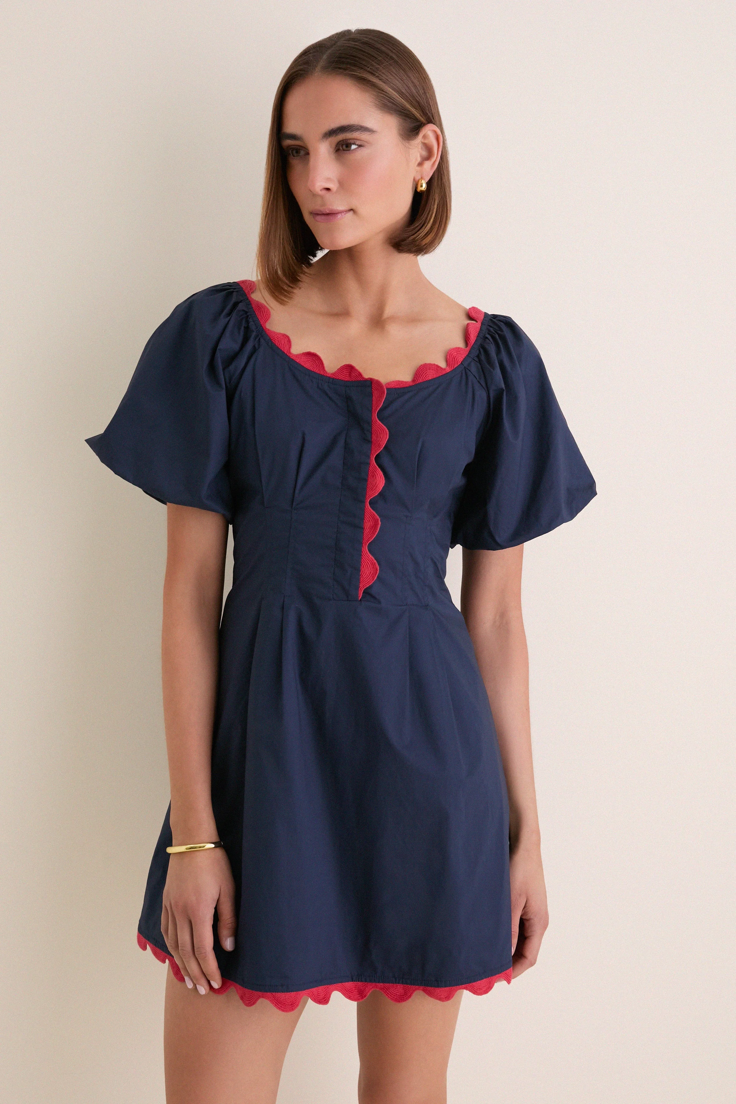 Navy and Red Ric Rac Daley Mini Dress