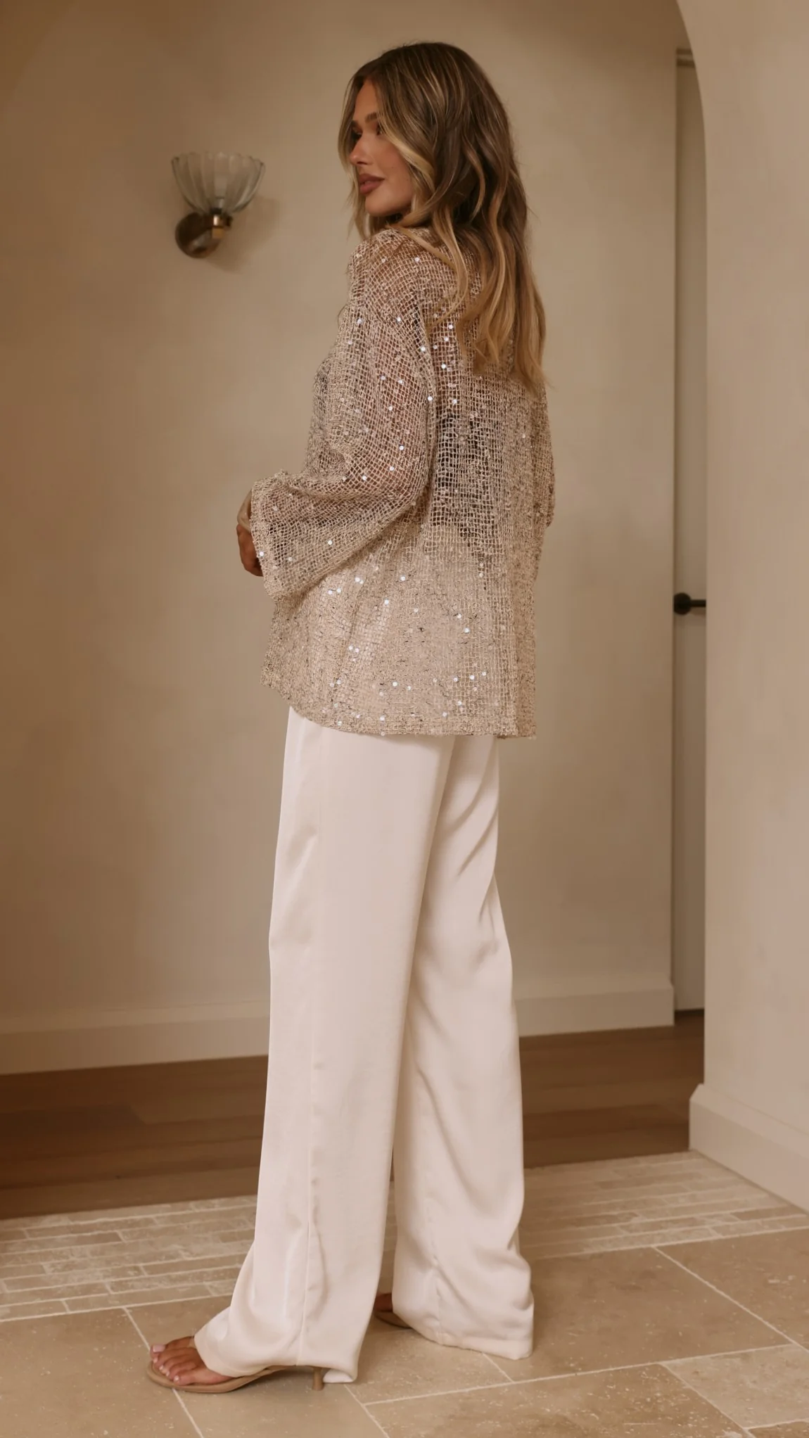 Zahni Sequins Long Sleeve Top - Beige