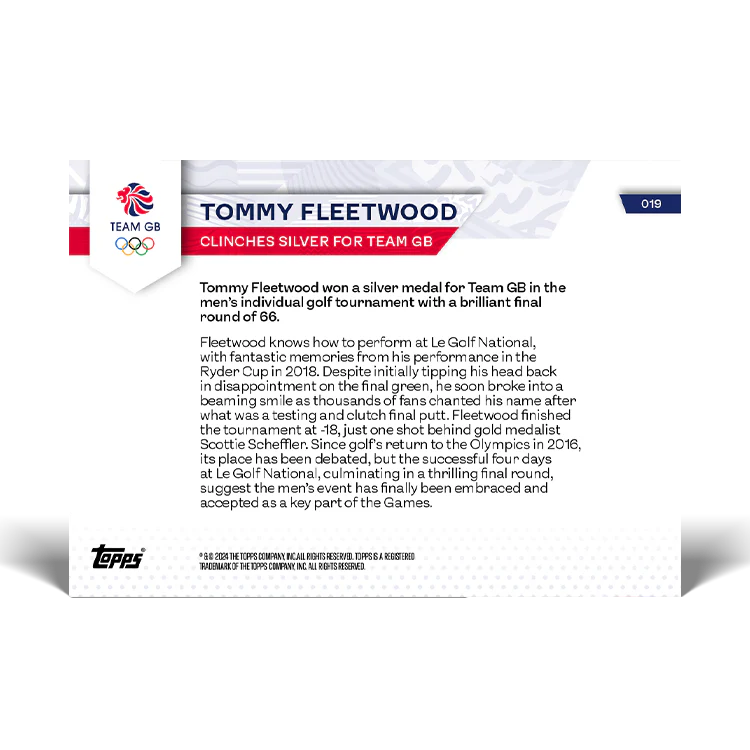 Tommy Fleetwood - Clinches silver for Team GB - 2024 Team GB TOPPS NOW® Card 19