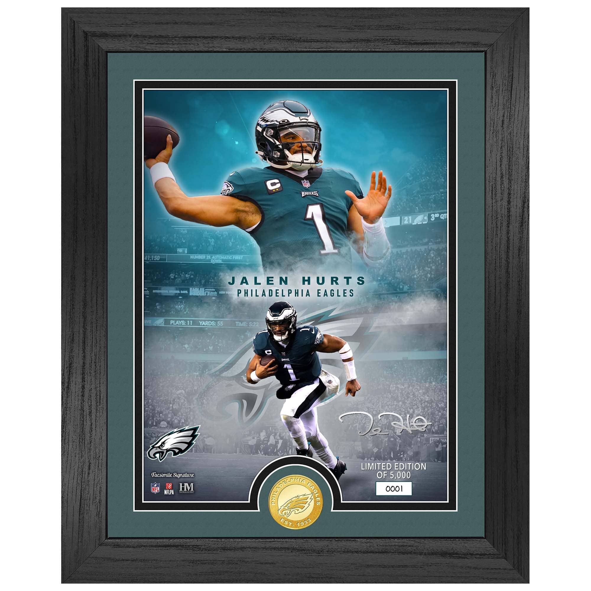 Jalen Hurts Philadelphia Eagles Bronze Coin Framed NFL Photo