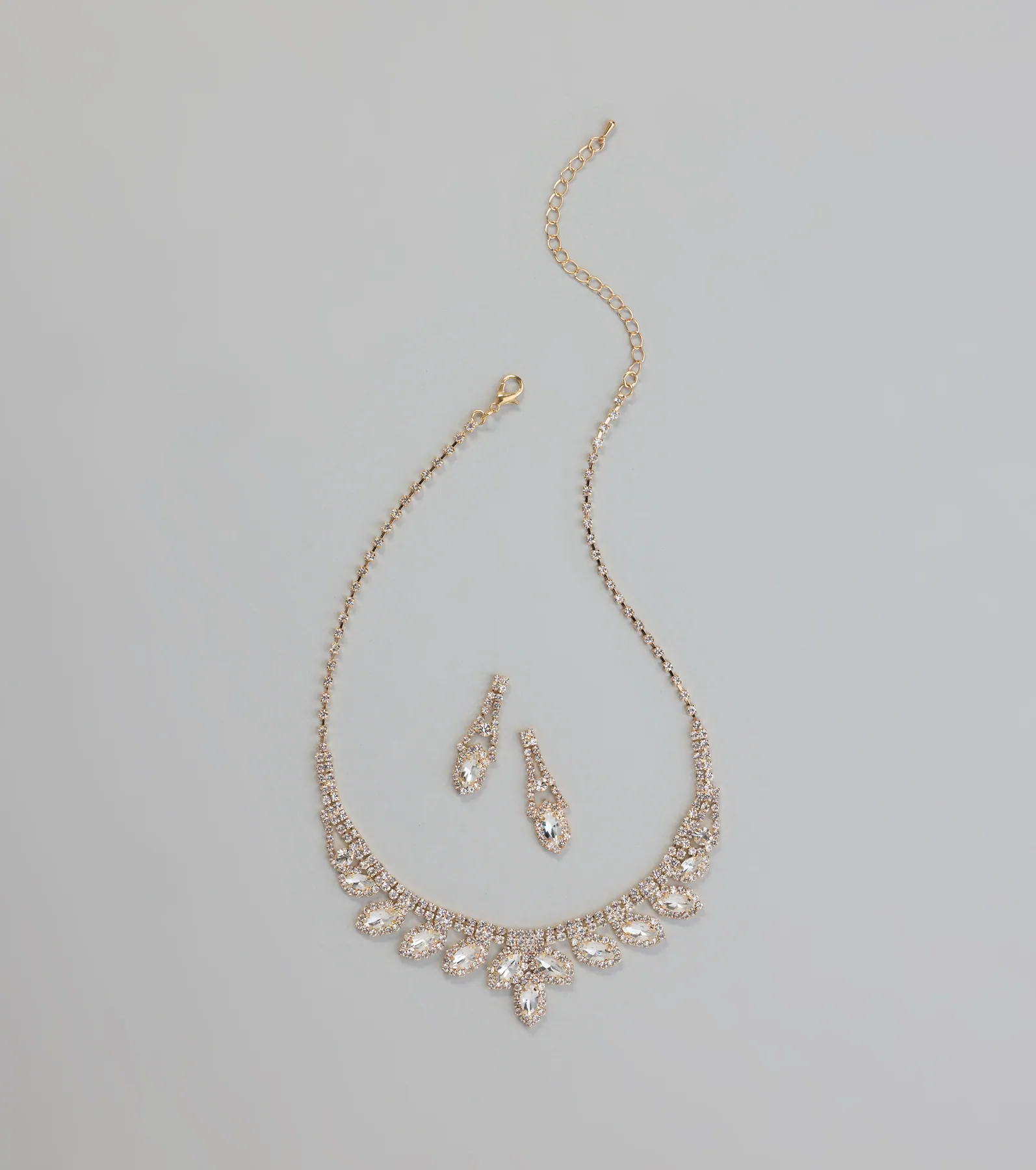 Glam Marquise Rhinestone Necklace And Earrings Set
