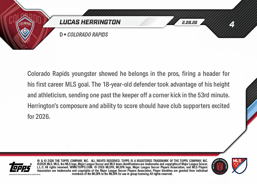 Lucas Herrington - 2026 MLS Topps NOW® - Card 4 - PR: 267