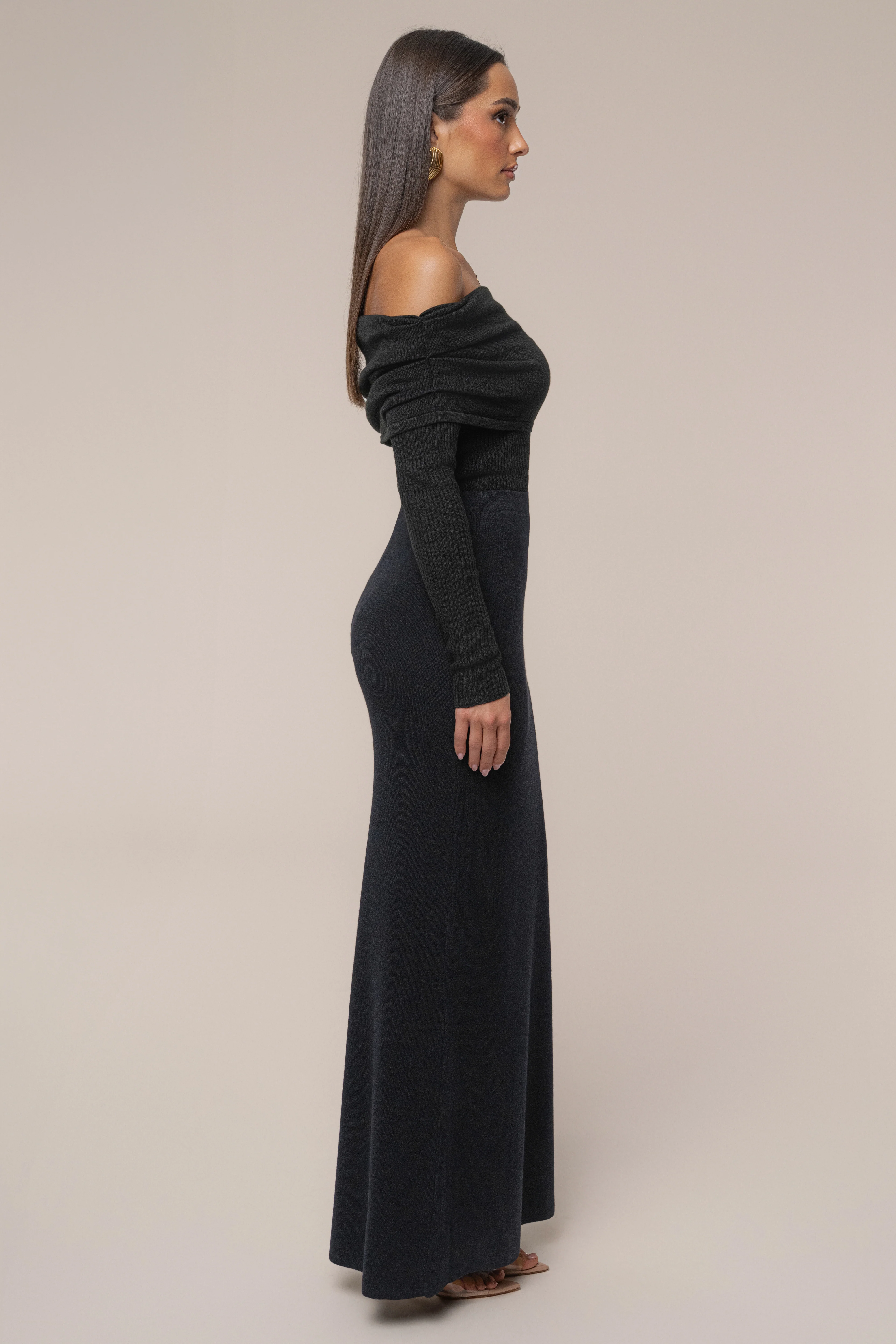 Black Off The Shoulder Knit Top