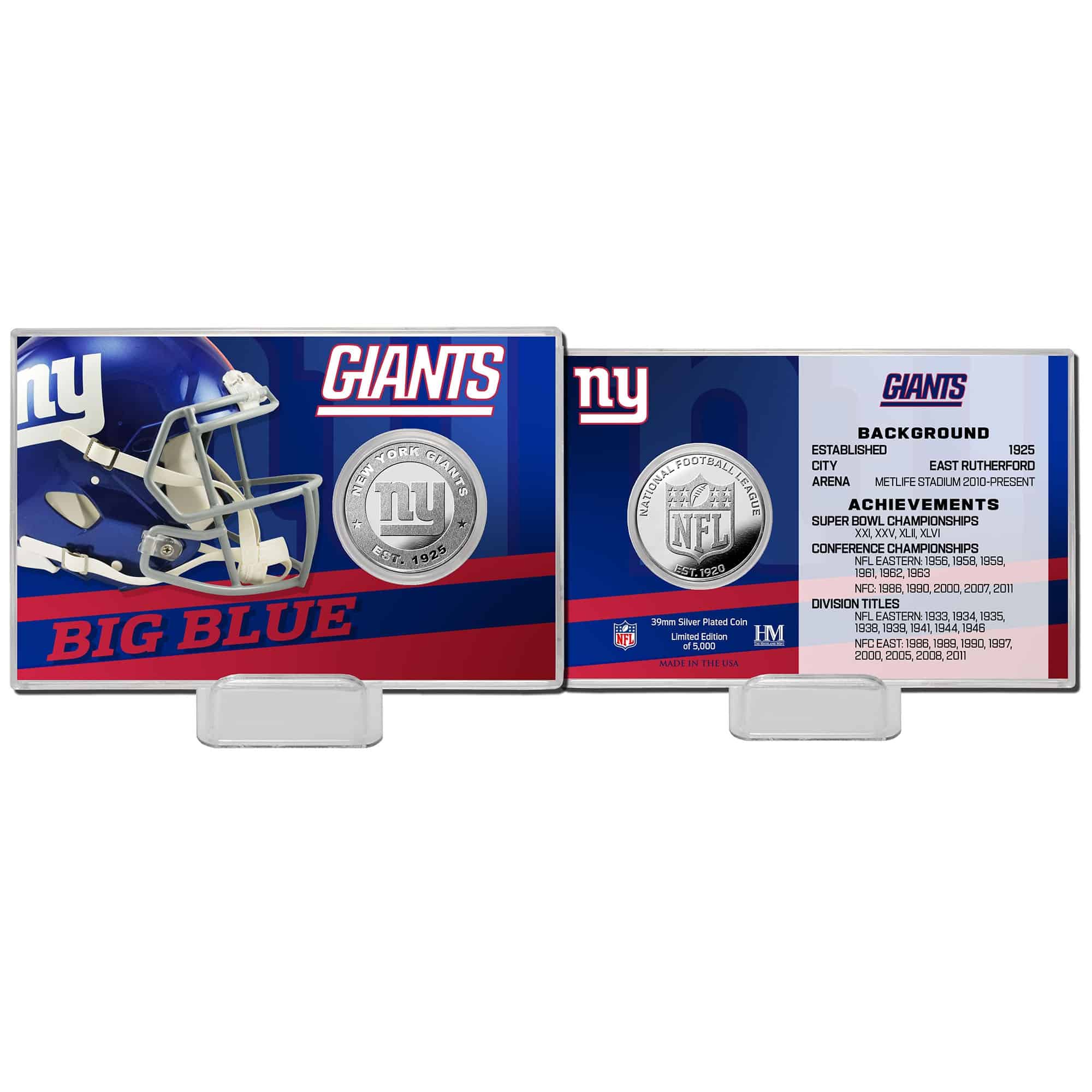 New York Giants Team History Highland Mint Silver Coin Card