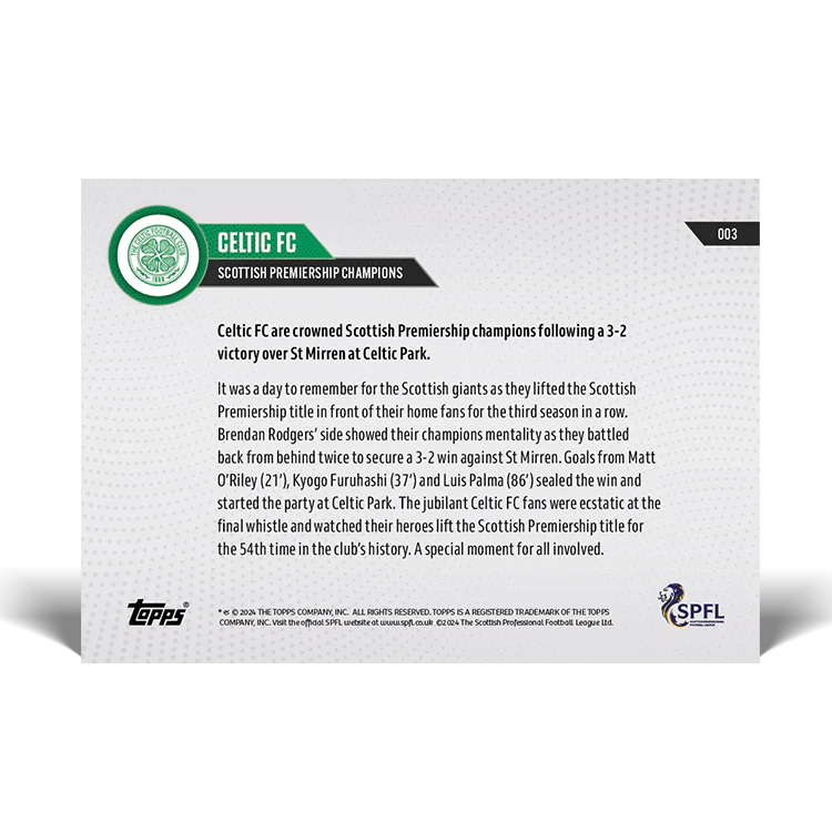 Celtic FC - Scottish Premiership Champions - 23/24 SPFL TOPPS NOW® Card 3
