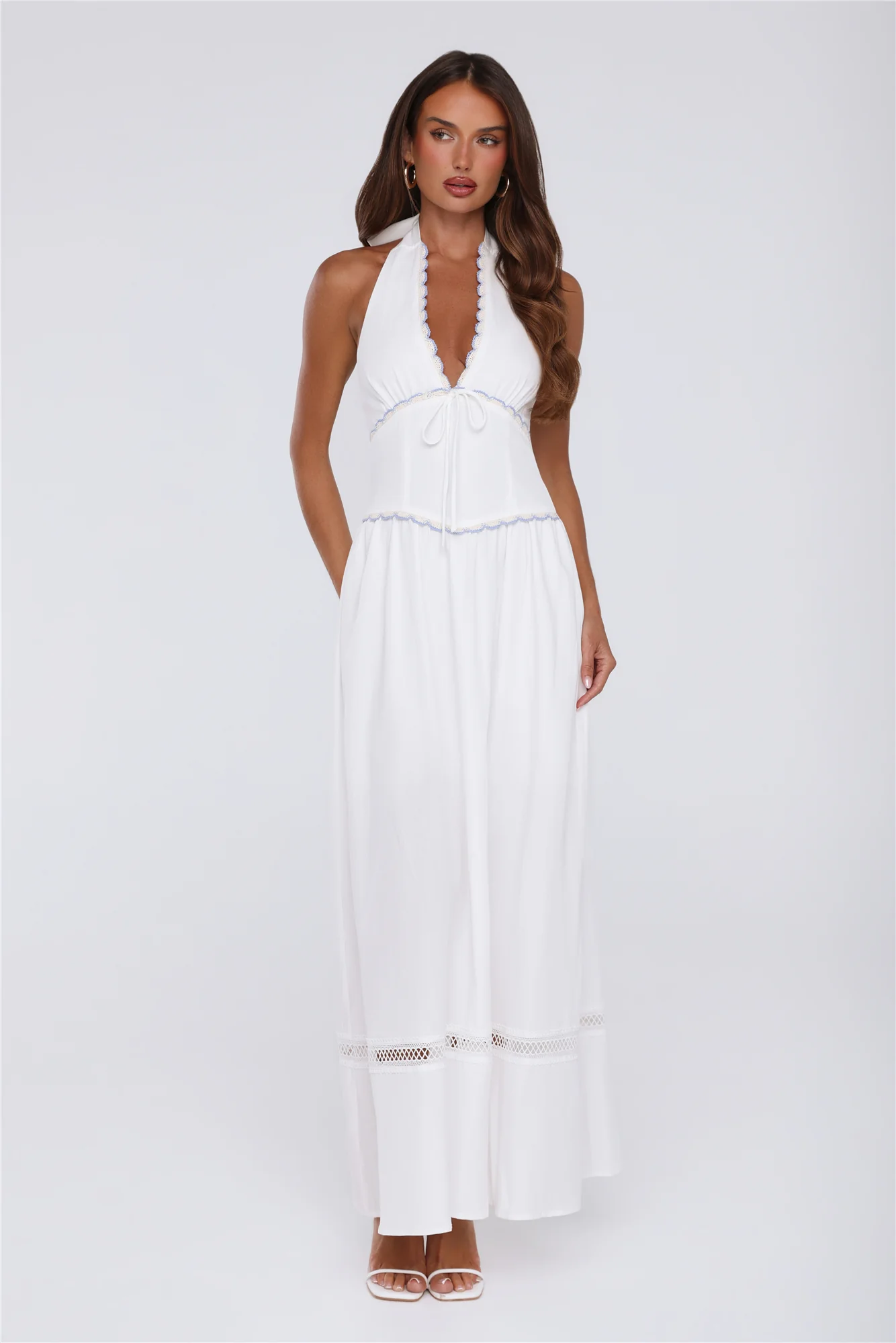 Pastel Promises Halter Maxi Dress White