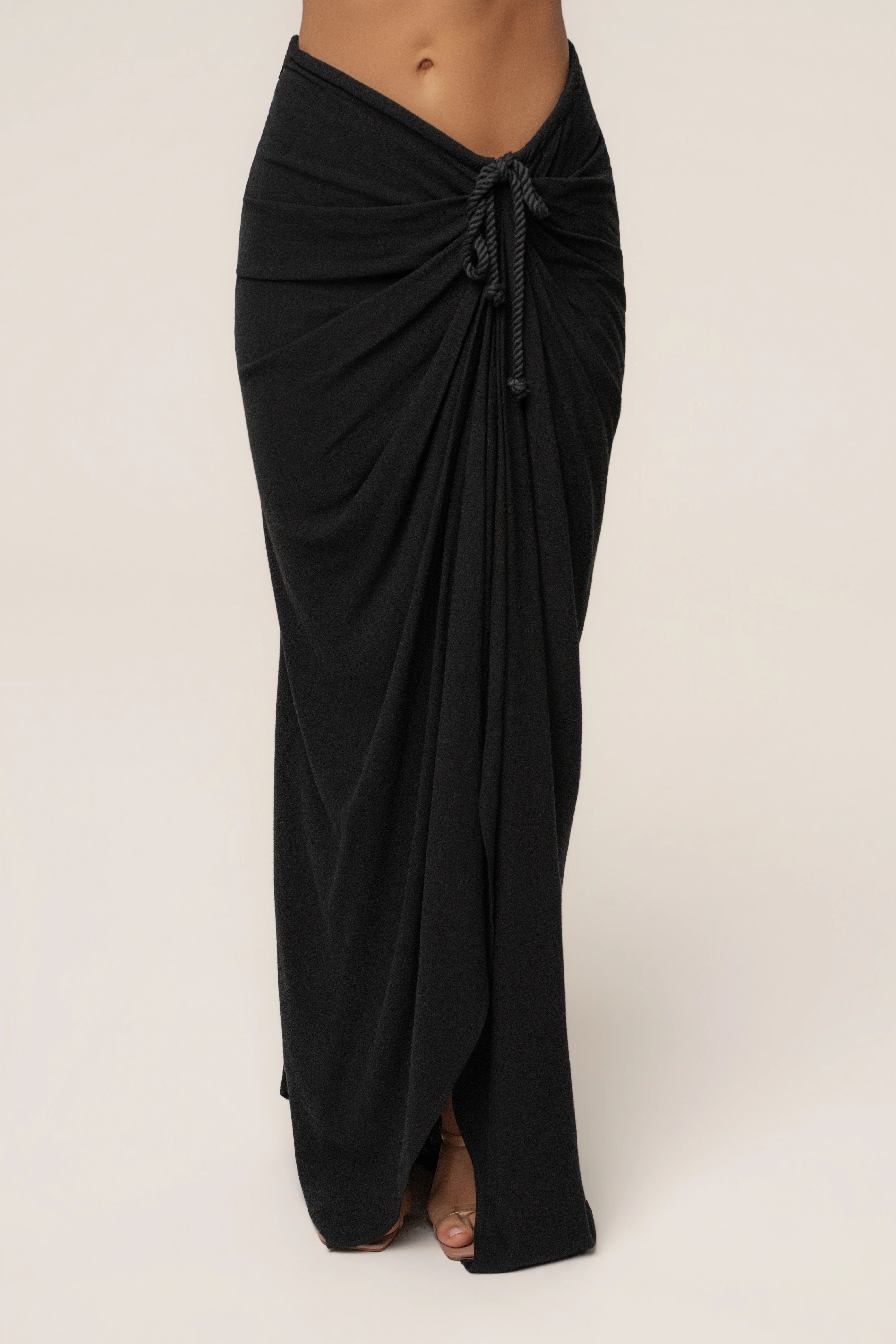 Black Noelia Linen Slit Skirt