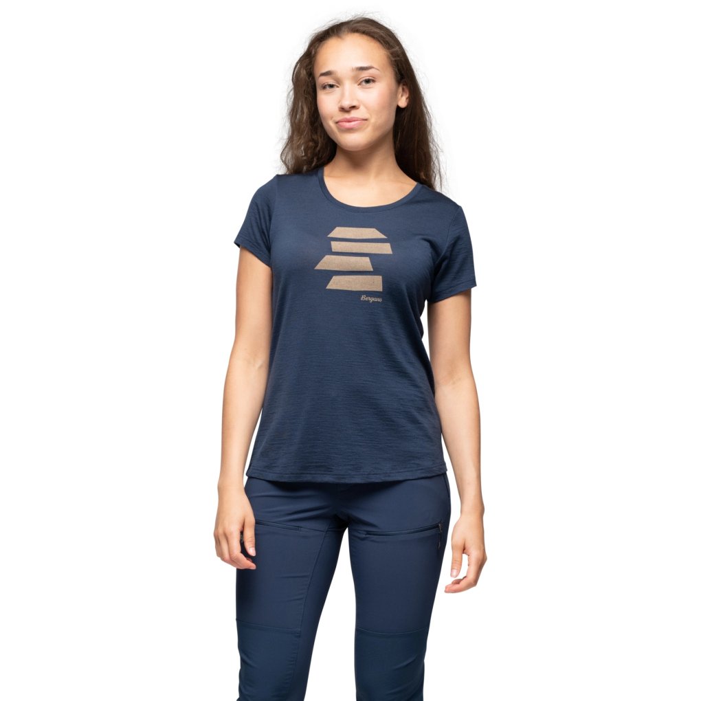 Bergans Rabot Mount Wool Tee Women - navy blue/warm sand