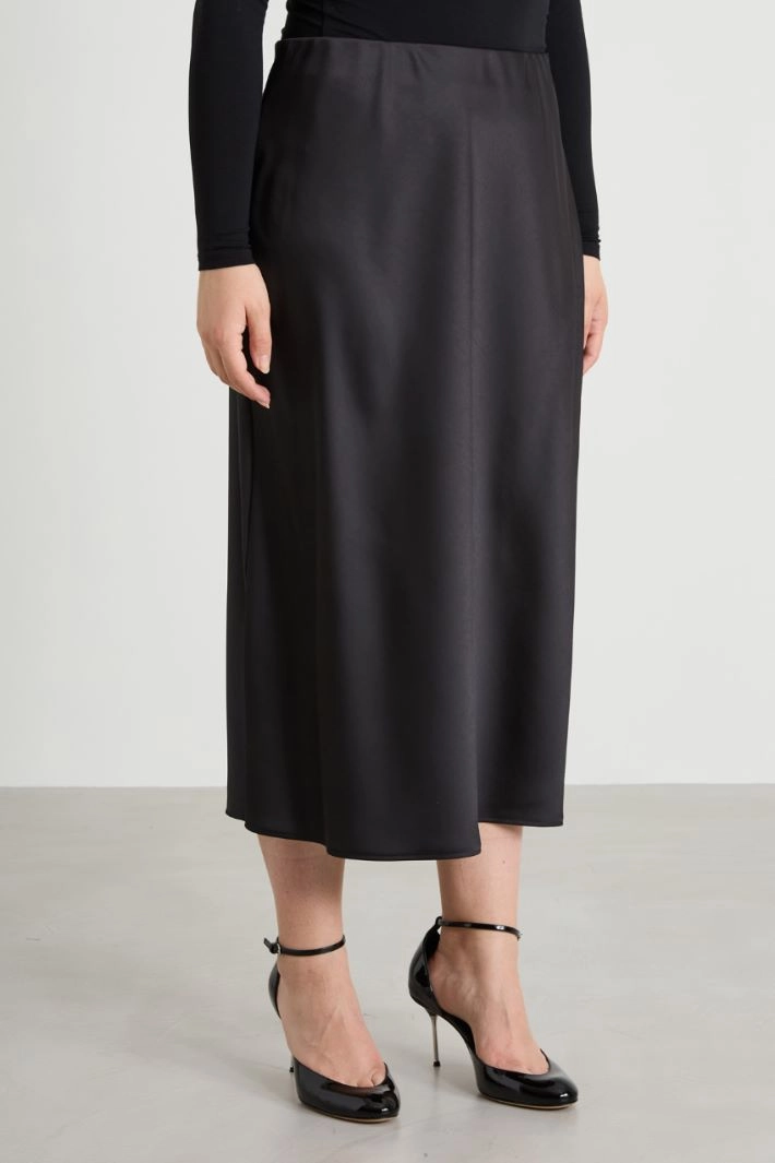 Flared satin skirt - BLACK