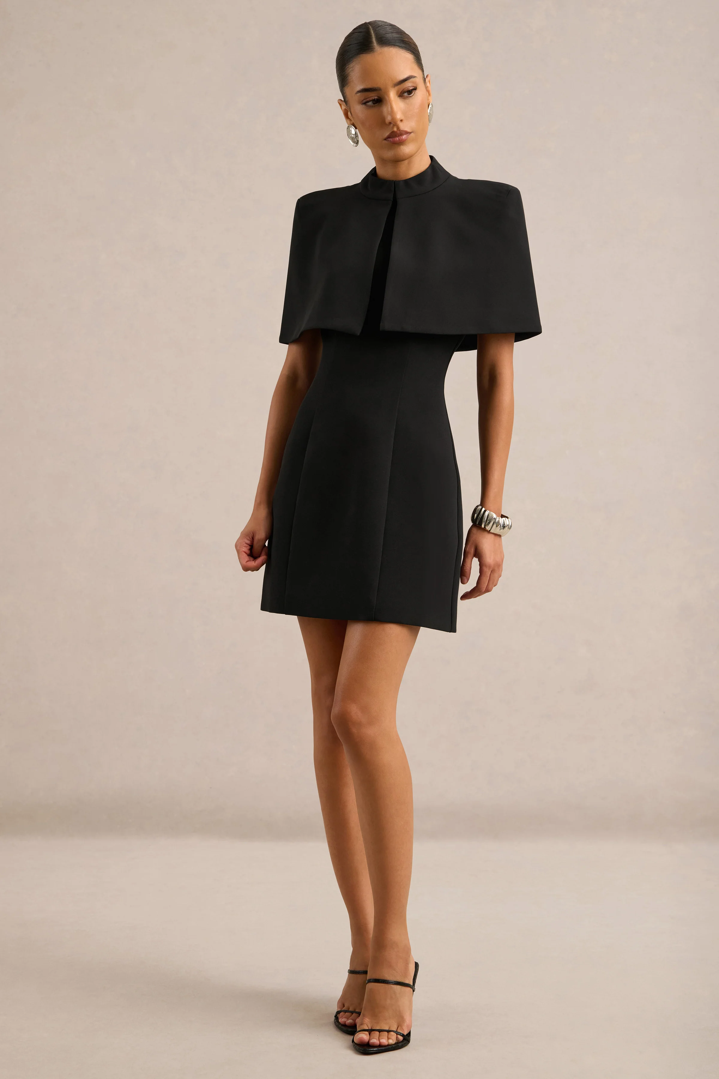 Aleta | Black Round Neck Tailored Mini Dress
