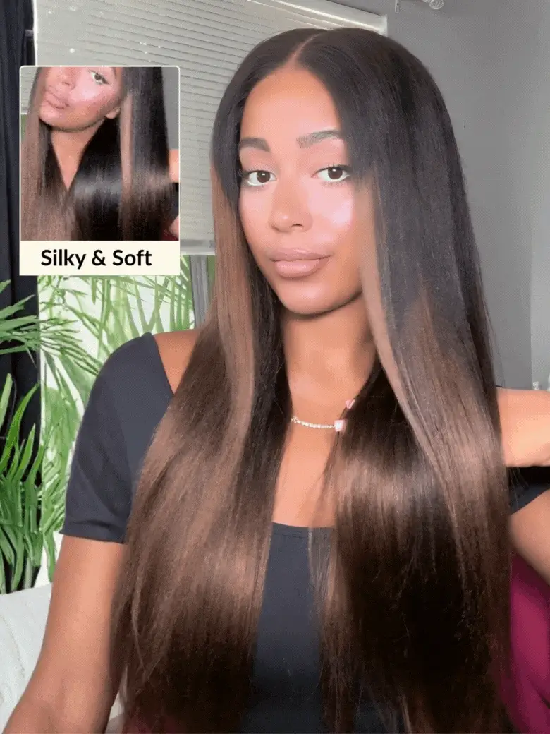 Extra 70% OFF | Sunber Bye Bye Knots Wig 7x5 Glueless Lace Black to Chestnut Brown Ombre Yaki Straight Wig With Bleached Knots