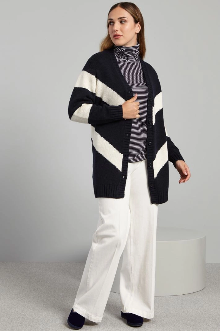 Cardigan with matching belt - BLUE WHITE