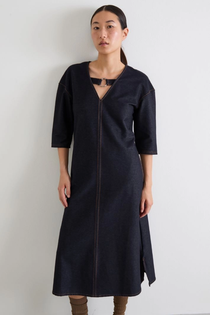 Denim effect jersey dress - DARK BLUE