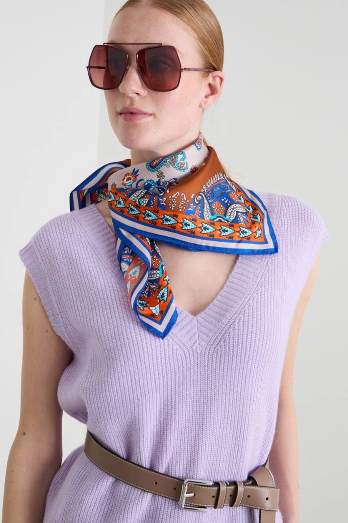 Silk twill scarf - ORANGE BLUETTE