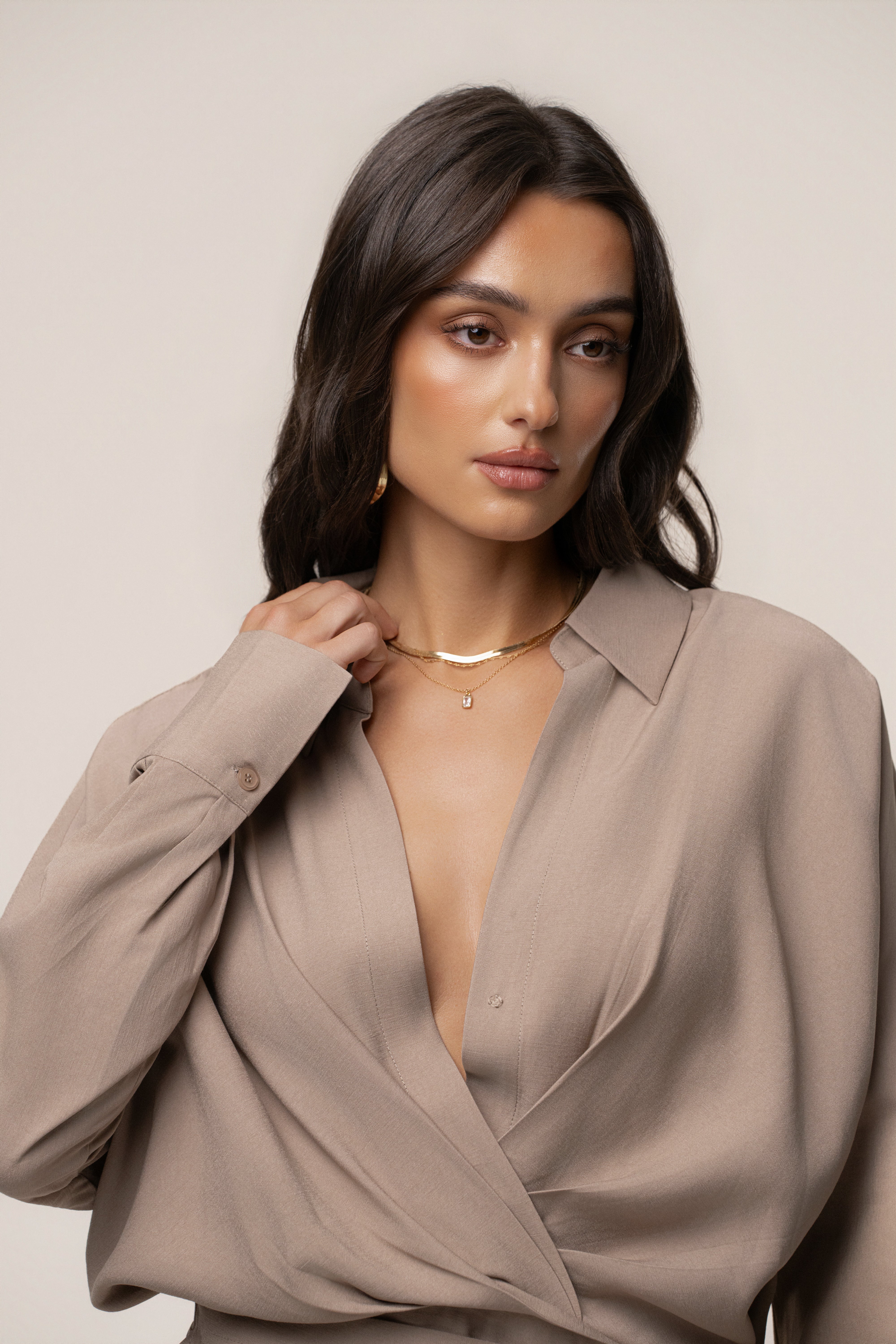 Beige Skyline Wrap Midi Dress
