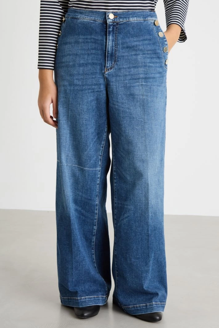 Wide-leg jeans with sailor-style buttons - BLUE