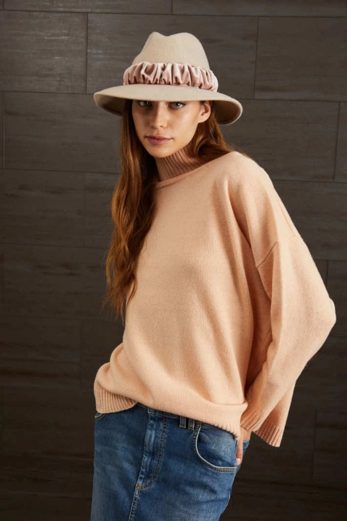 Velvet ribbon hat - ANTIQUE PINK