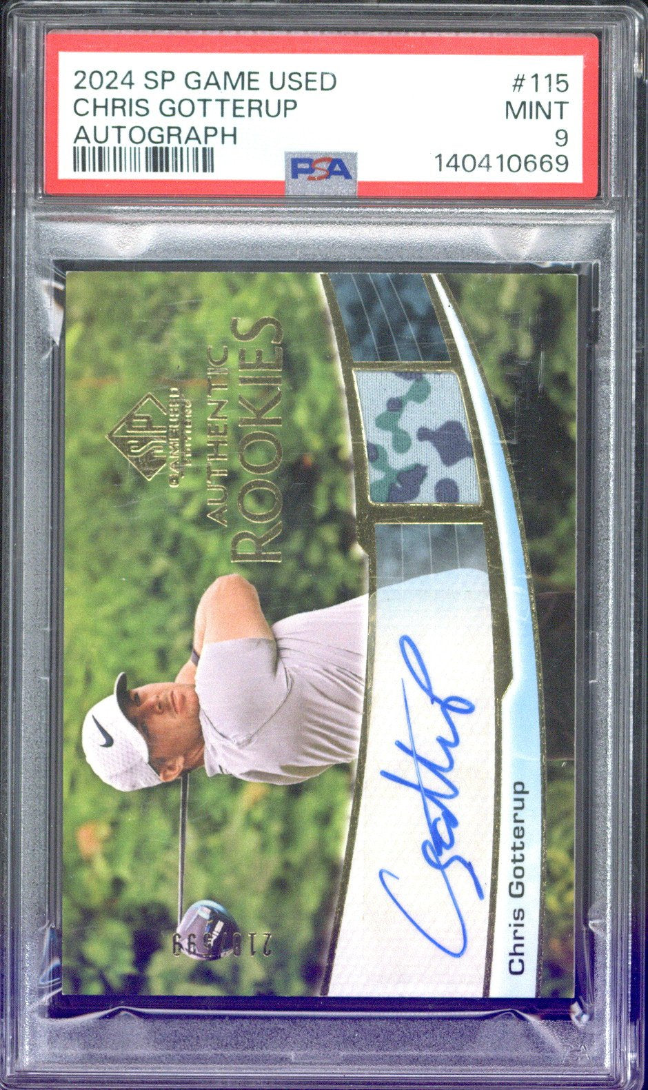 Upper Deck SP Game Used Golf Chris Gotterup RC Autograph #115 PSA 9