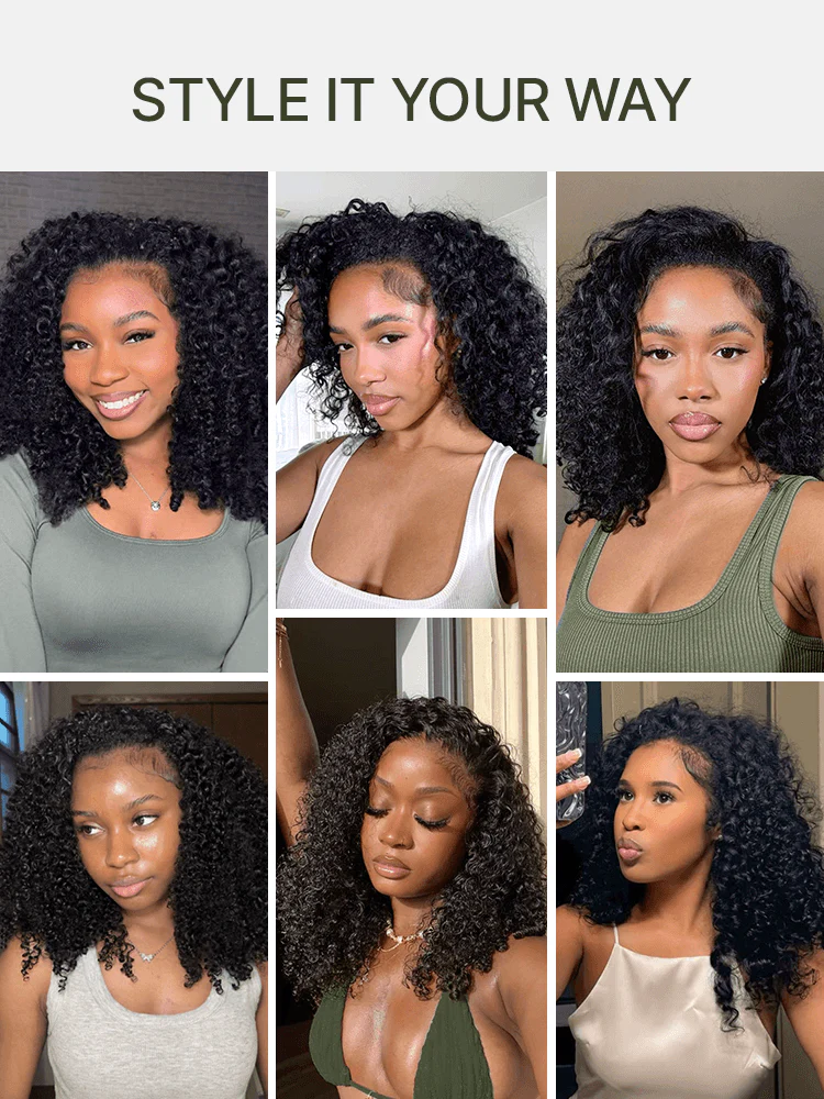 3-in-1 High-Density Kinky Curl Half Wig 100% Human Hair Flexi-Fit Drawstring Wig Easy to Wear