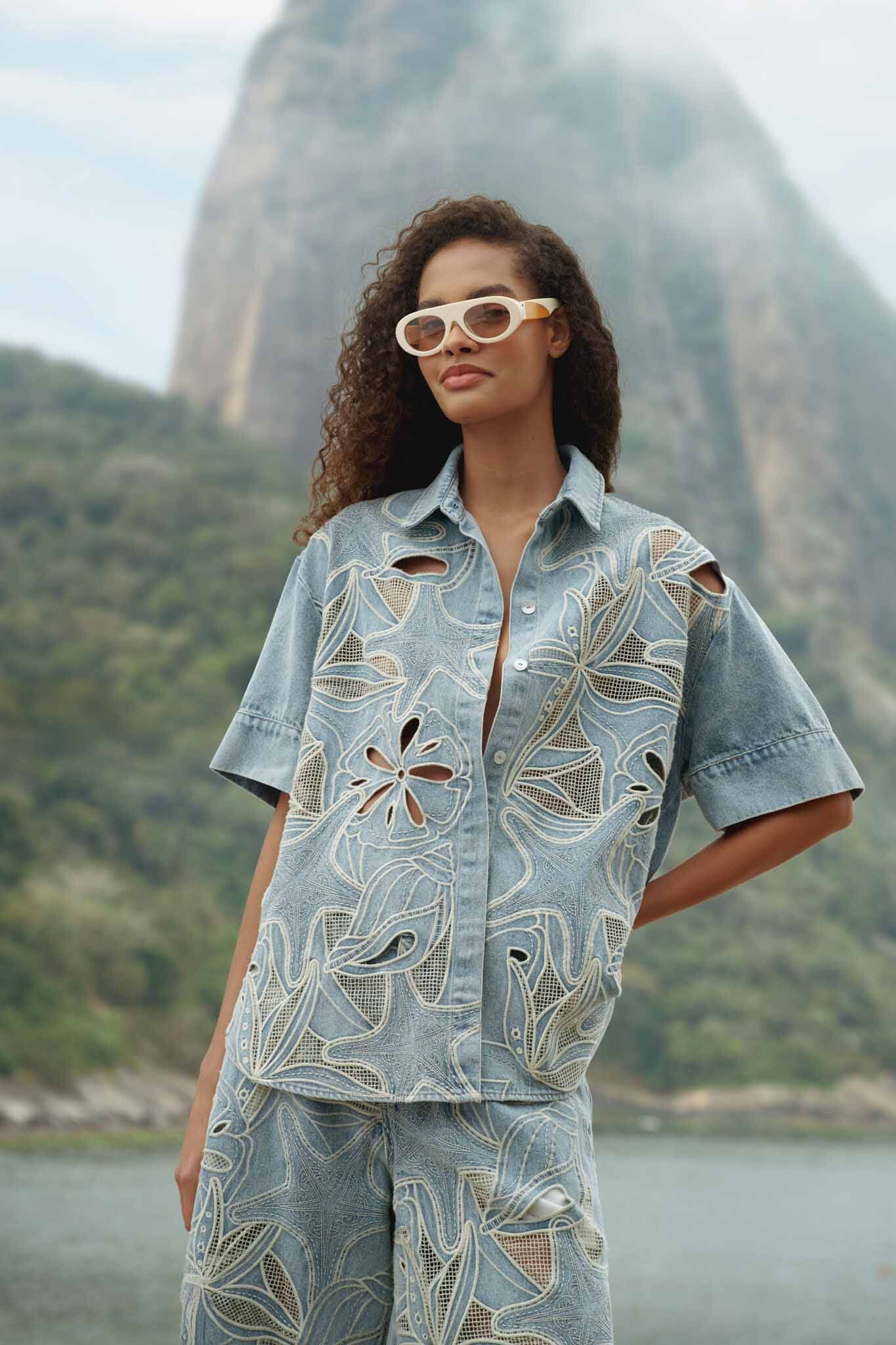 Denim Sea Desire Embroidered Short Sleeve Shirt