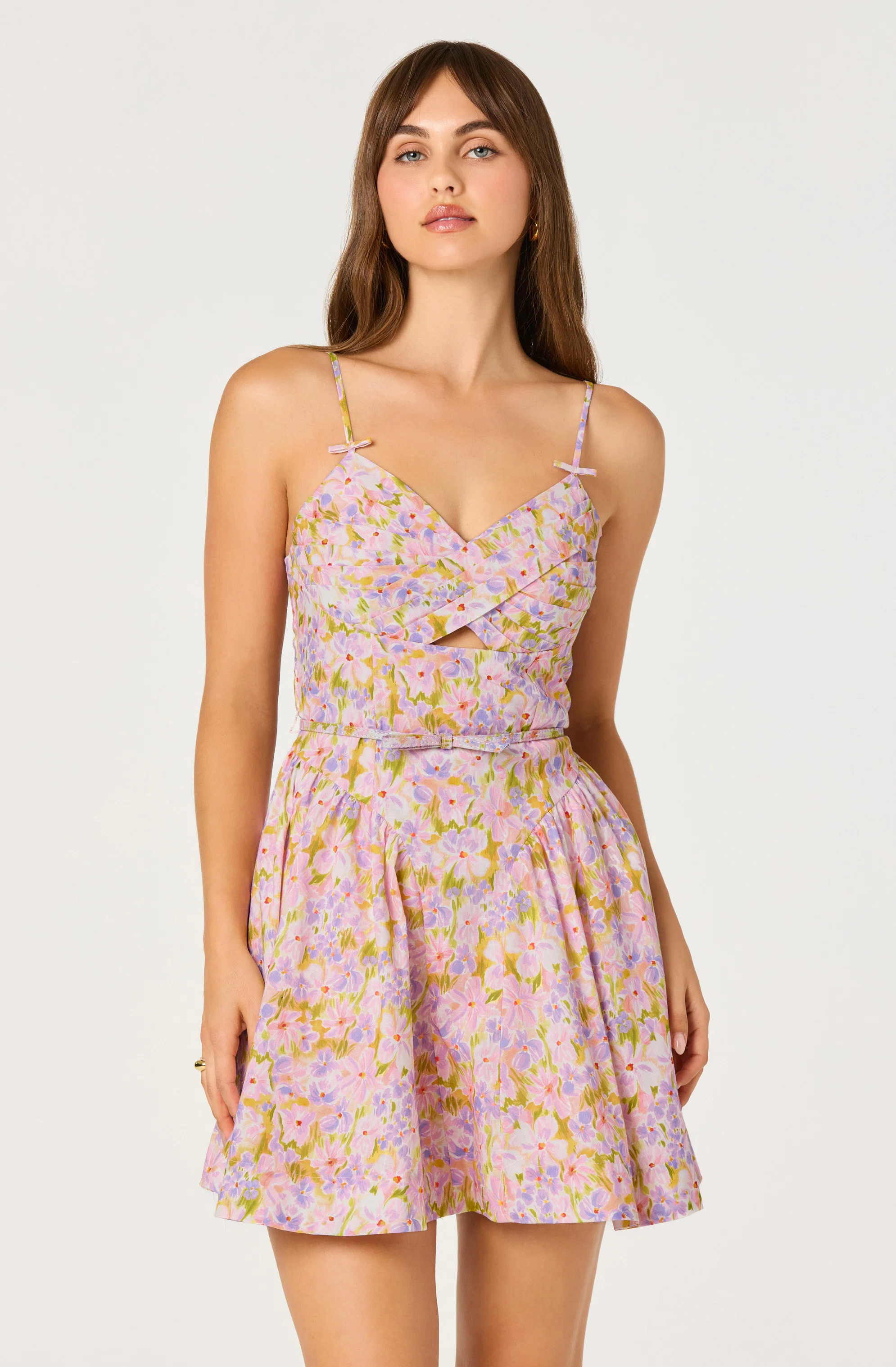 Isha Floral Sweetheart Mini Dress With Belt