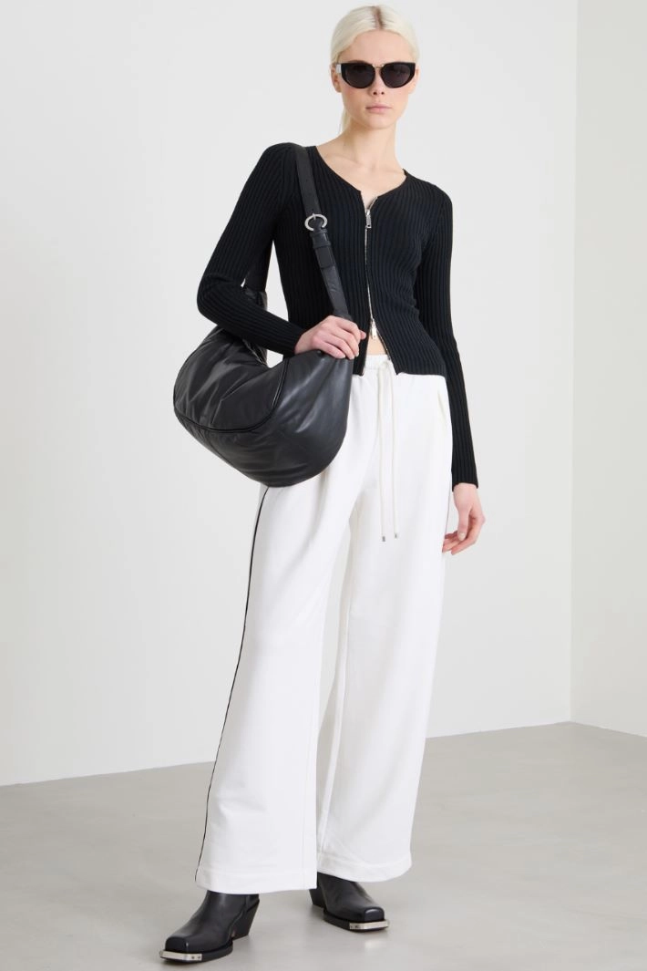 Zip-up rib-knit cardigan - BLACK