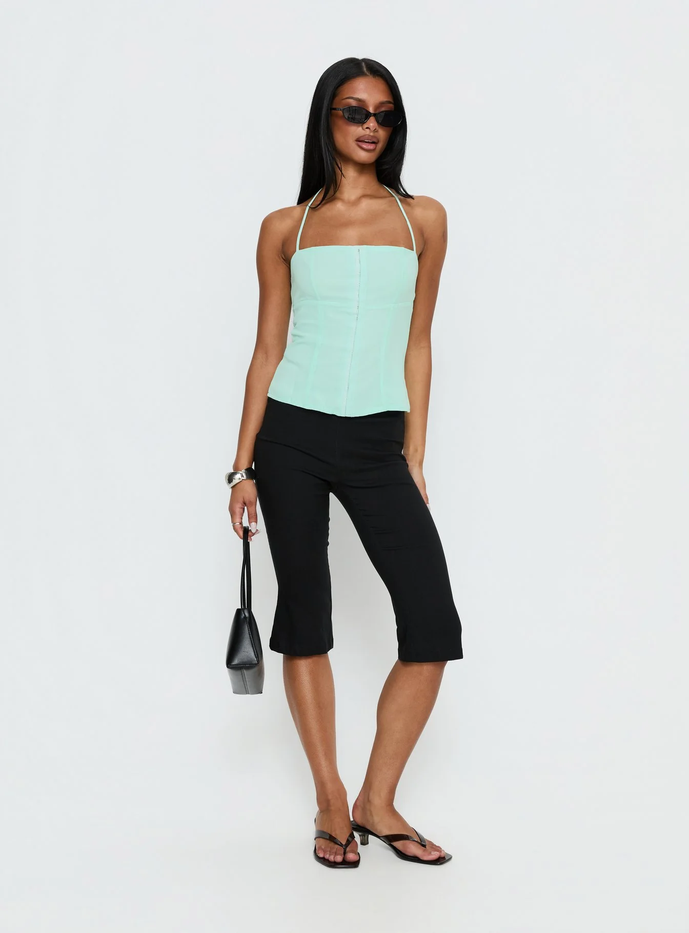 Delamere Tie Neck Top Aqua