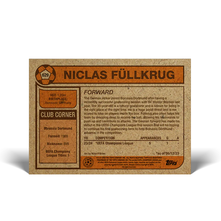 Topps UK - UCC Living Set Card #629 - Niclas Füllkrug