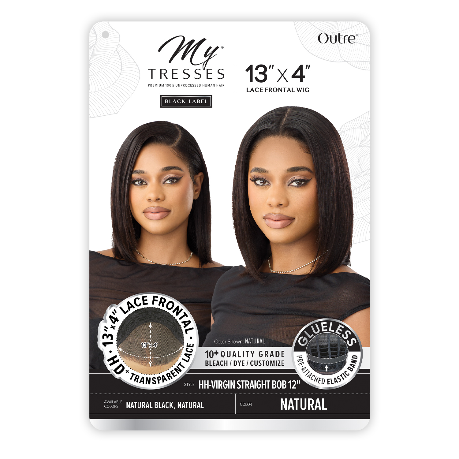 My Tresses Black Label Premium Unprocessed Human Hair Glueless 13X4 HD Lace Frontal Wig HH-Virgin Straight Bob 12