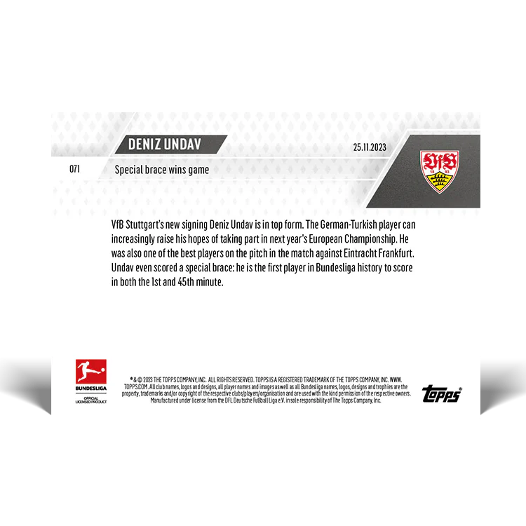 Topps UK - Deniz Undav - Special brace wins game - Bundesliga TOPPS NOW® Card #71