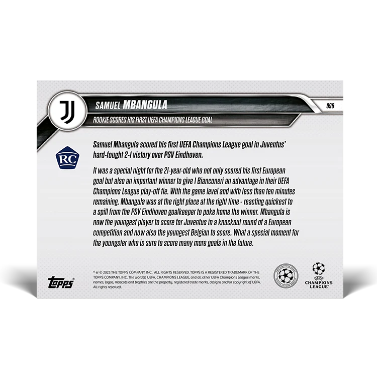 Samuel Mbangula - Rookie scores first UEFA Champions League goal - 24/25 UCL Topps NOW® Card 96