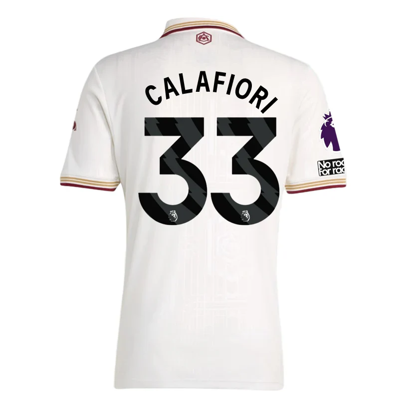 Calafiori Men's Arsenal FC Third Jersey 25/26 w/ NRFR + EPL Patches (White/Burgundy)