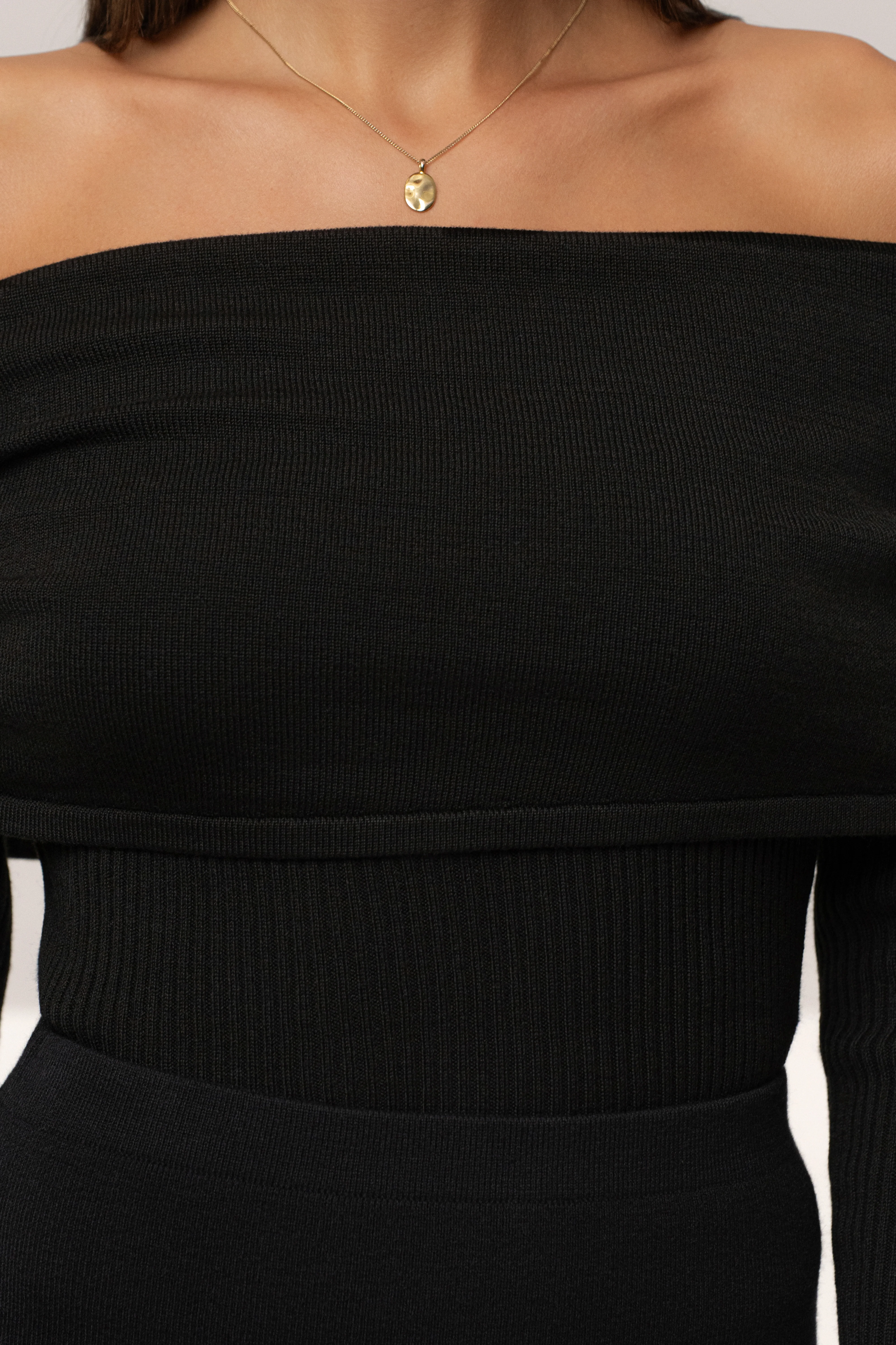 Black Off The Shoulder Knit Top