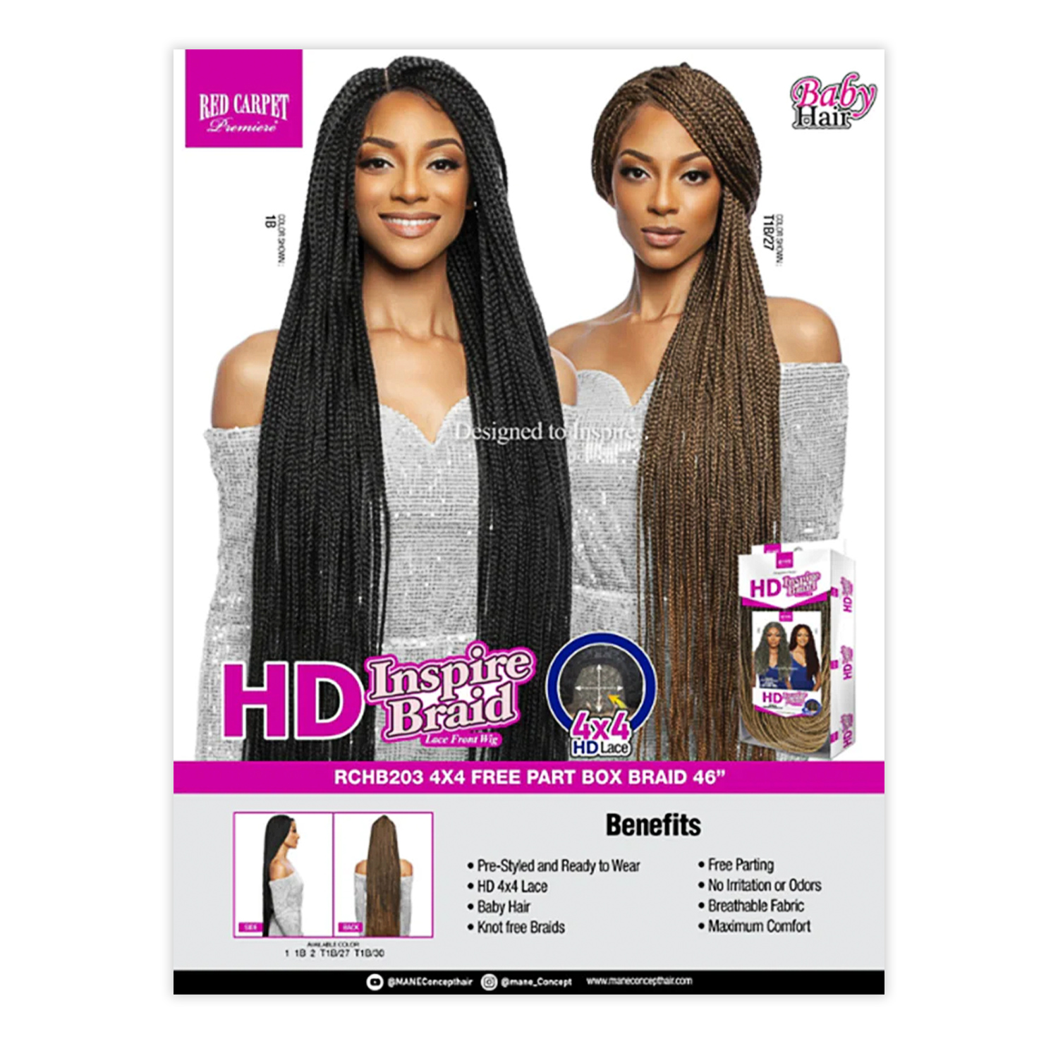 Mane Concept Red Carpet HD Lace Front Wig Inspire Braid RCHB203 4X4 Free Part Box Braid 46