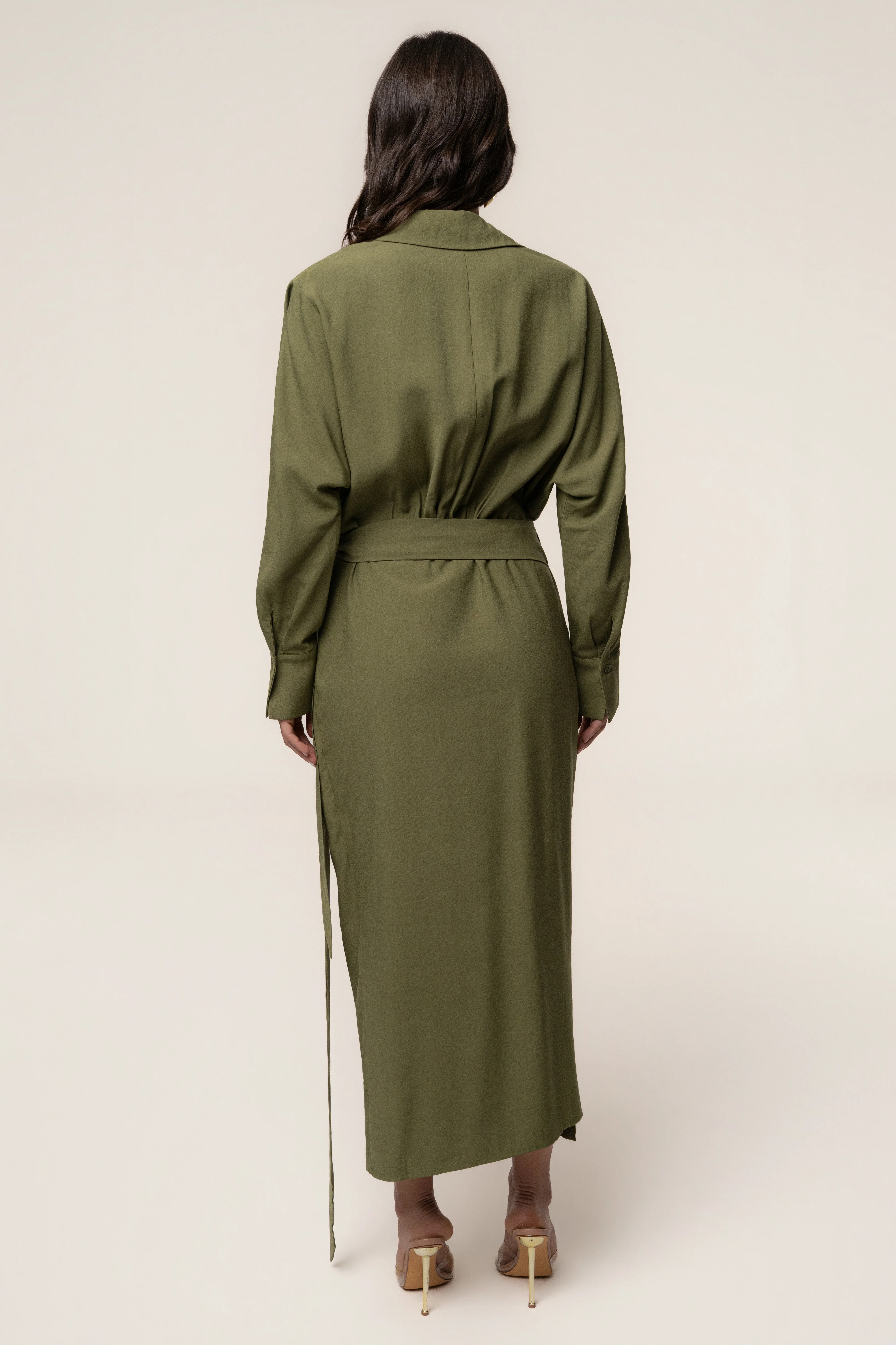 Olive Skyline Wrap Midi Dress