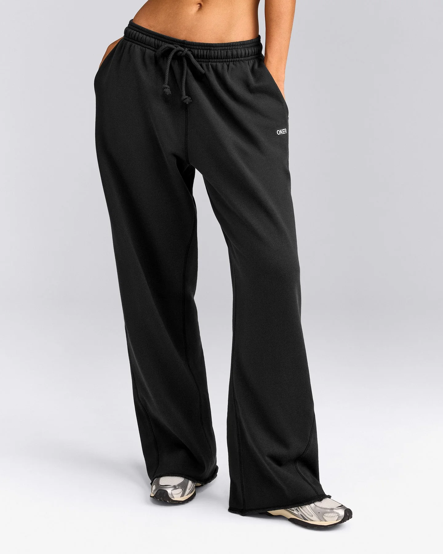 Cotton Vintage Lounge Wide Leg Joggers | Washed Black