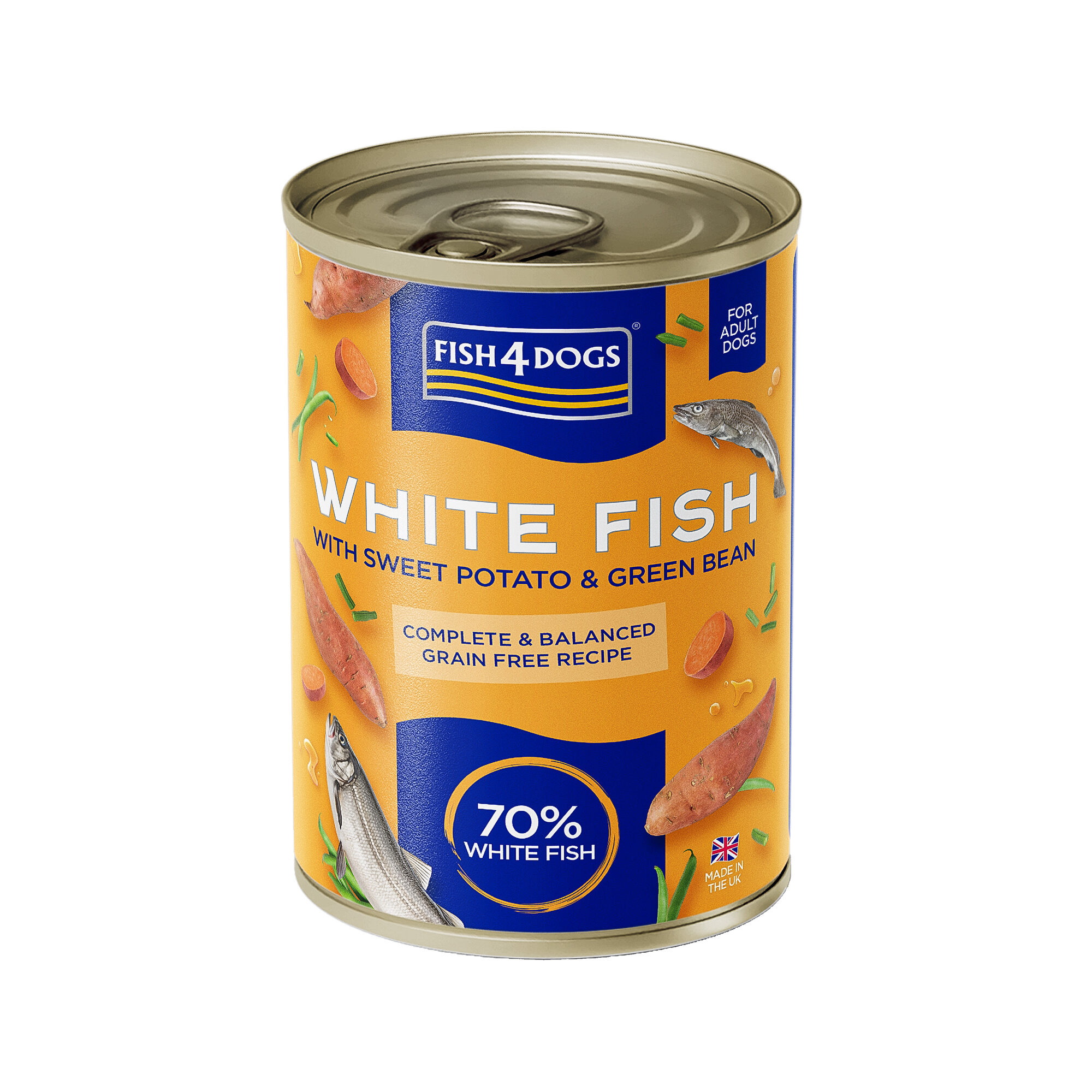 Fish4Dogs Finest Complete Wet Food - Whitefish with sweet potato and green bean - 6 x 395g
