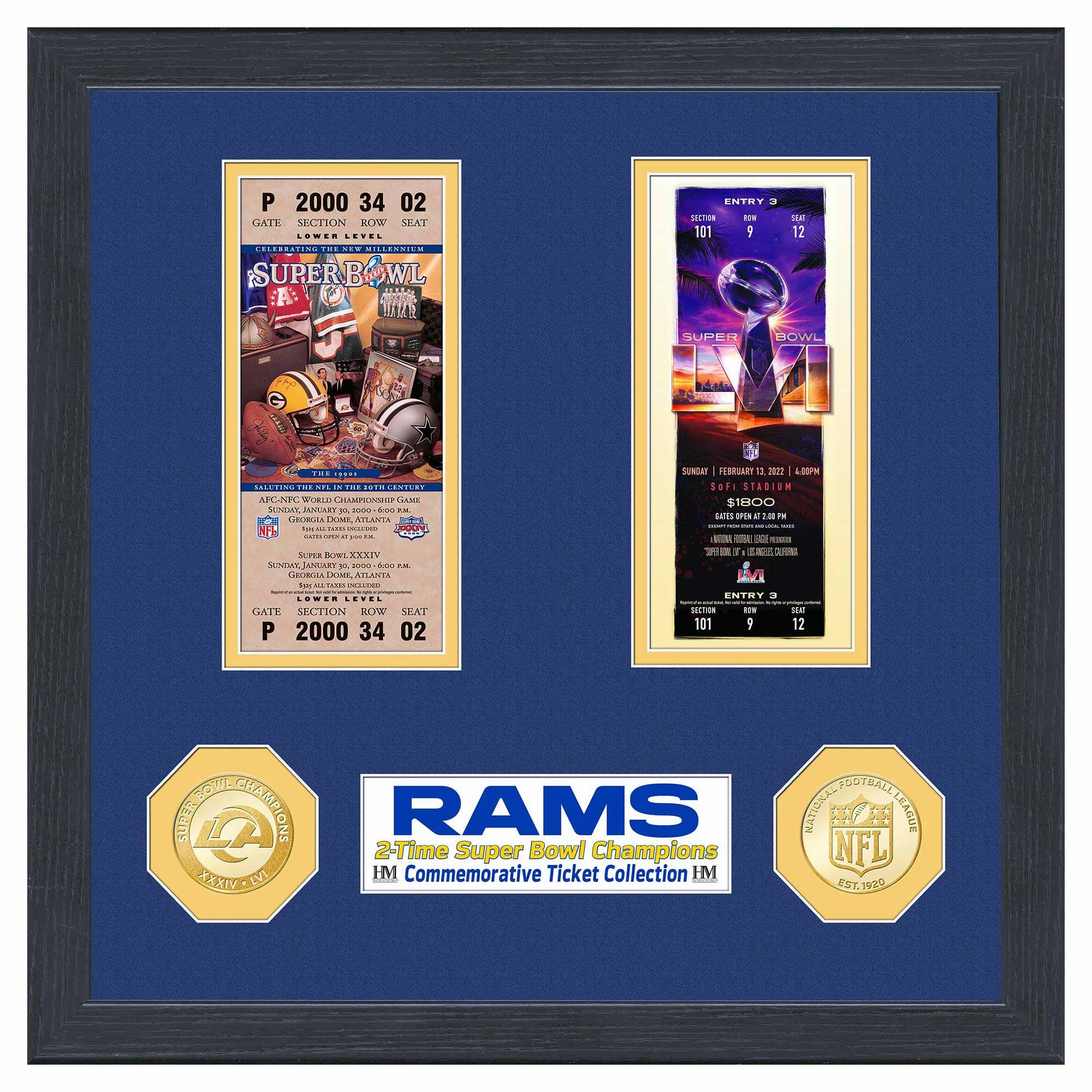 Los Angeles Rams Super Bowl Tickets Bronze Coins Framed NFL Photo