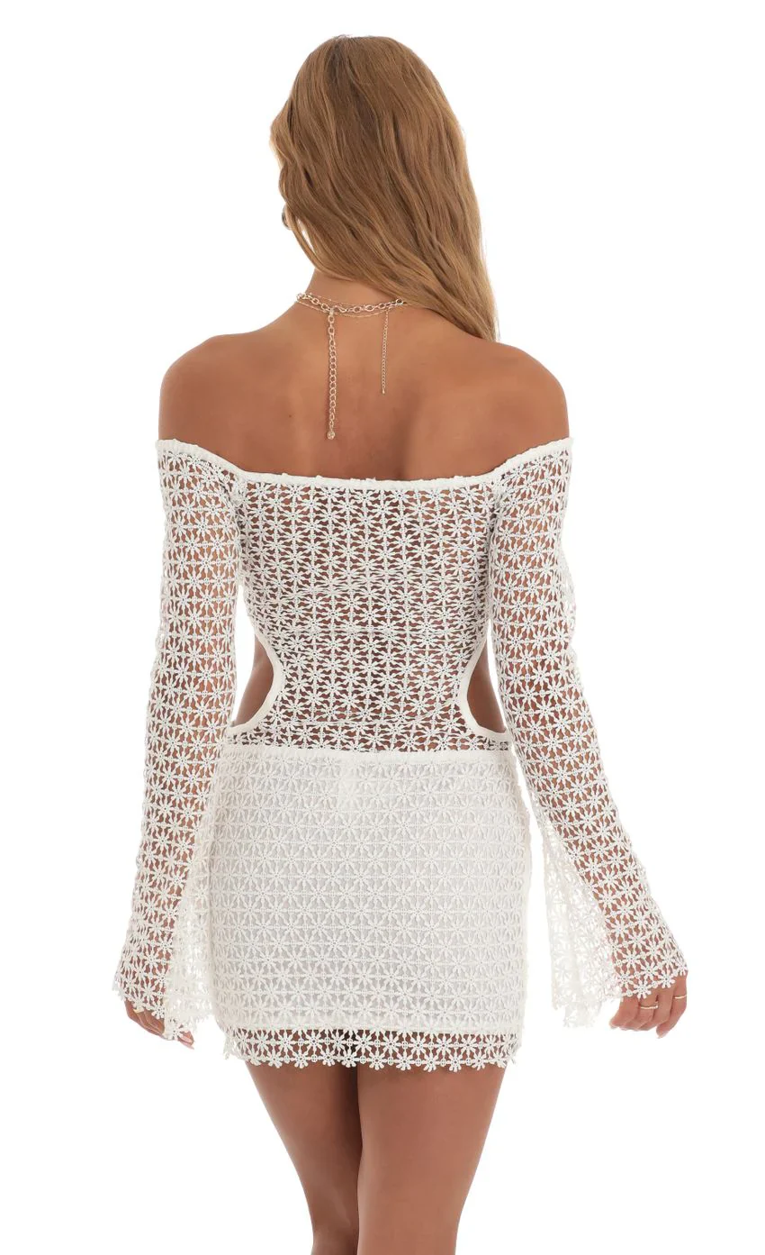 Crochet Cutout Dress in White
