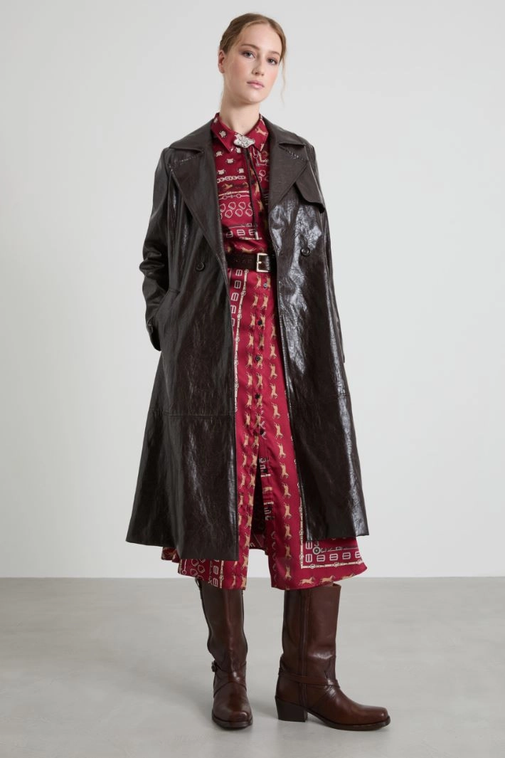 Belted twill shirt dress - BURGUNDY