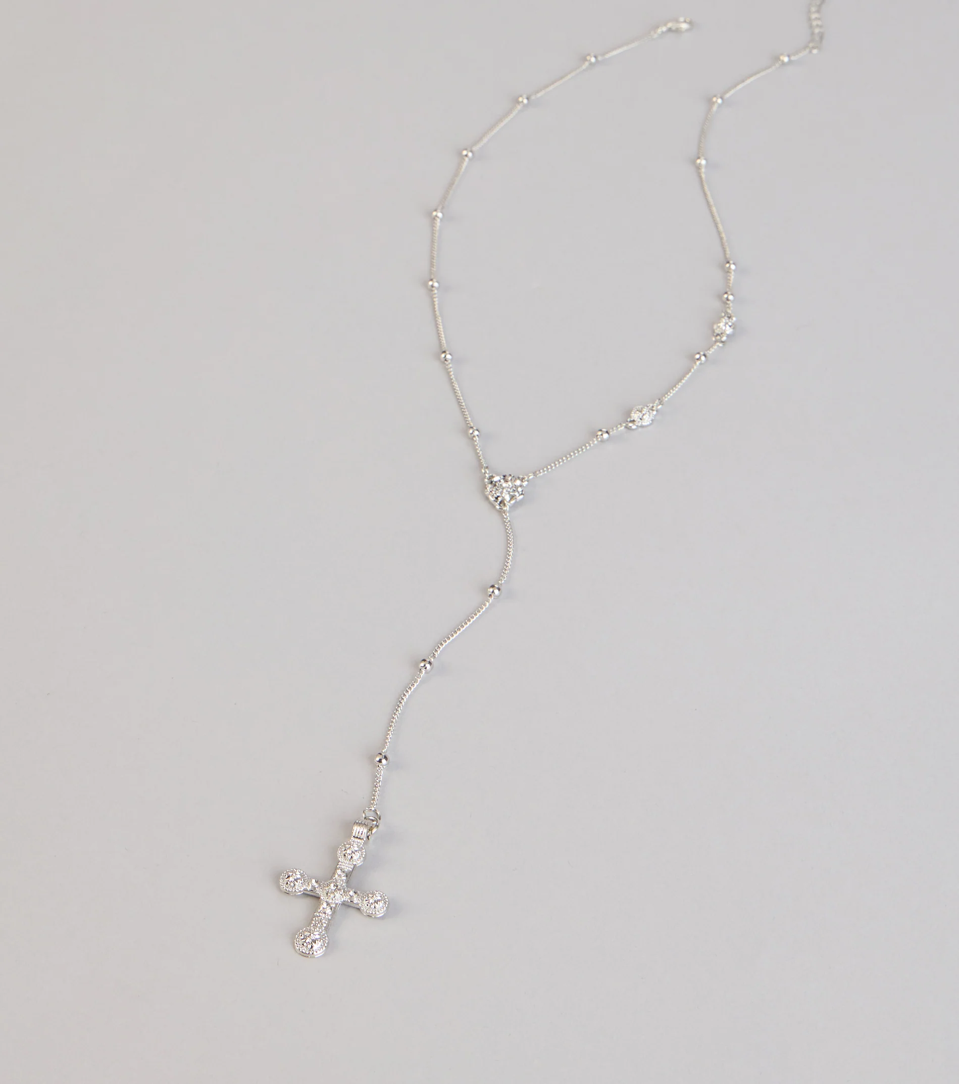 Soft Shine Rhinestone Cross Lariat Necklace