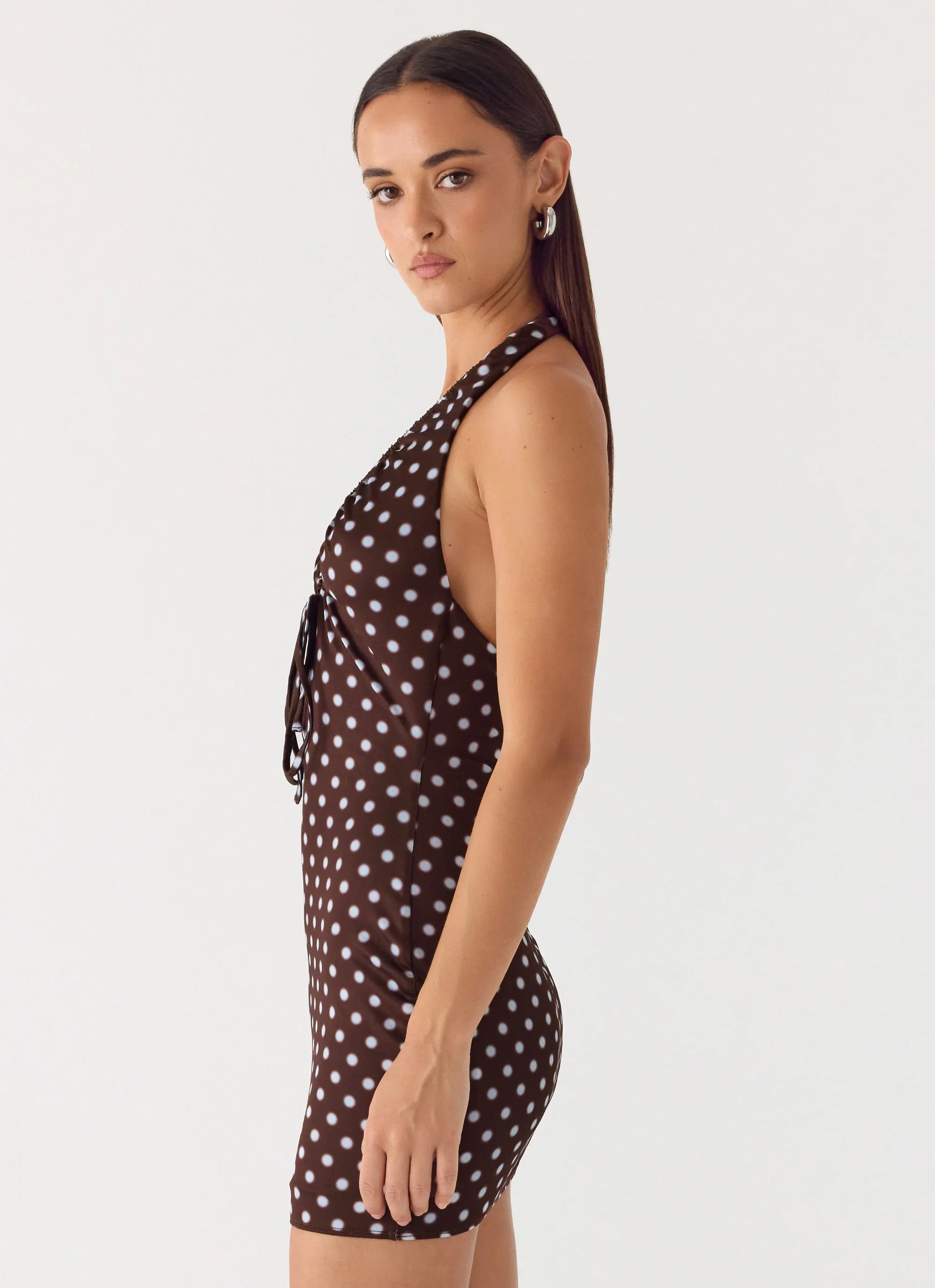 Ask You Twice Mini Dress - Chocolate Blue Dot