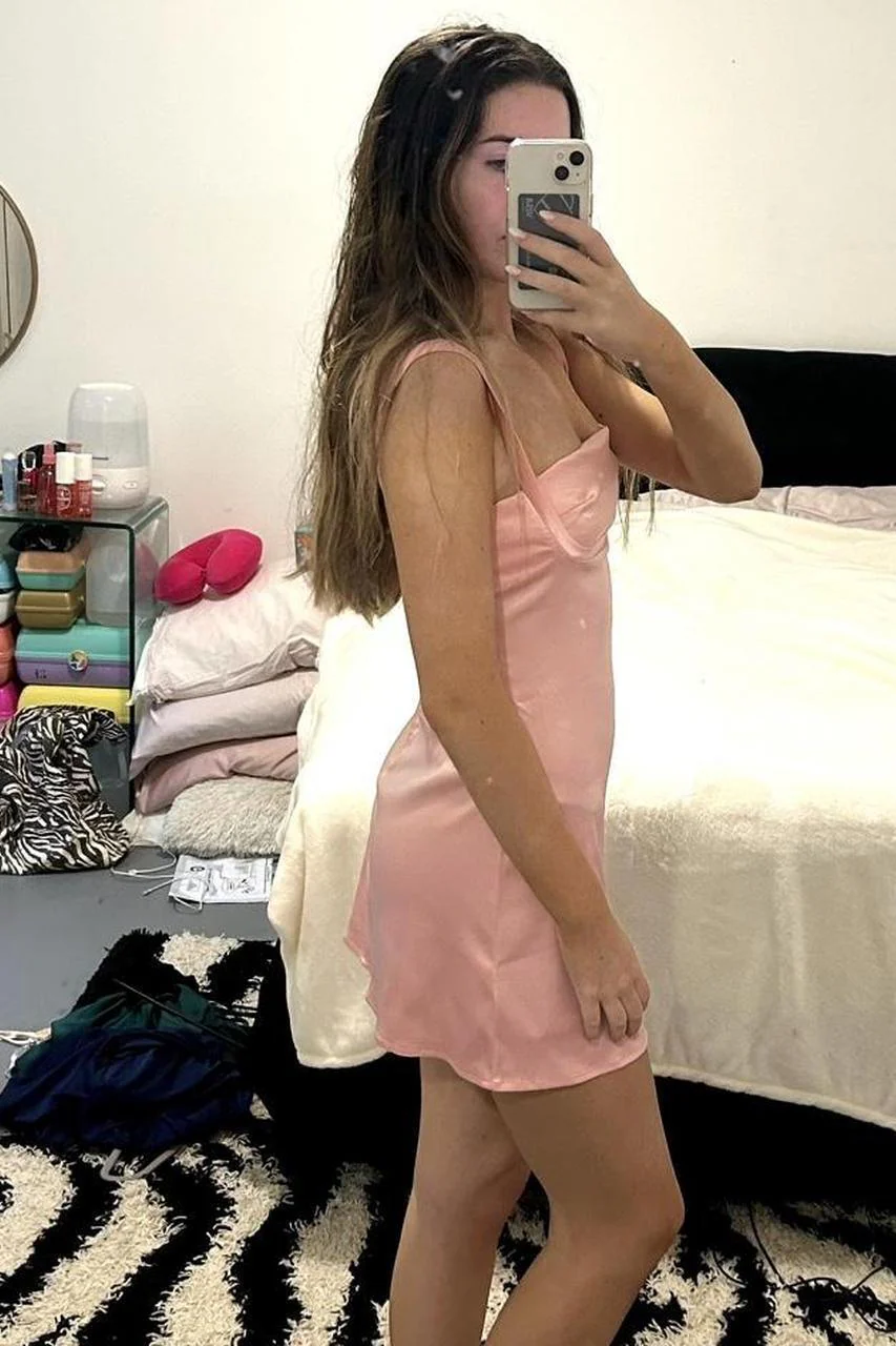 Straps Pink Satin Short Party Dress