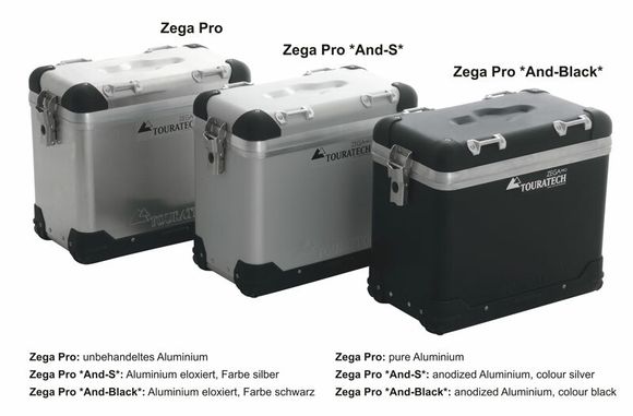 Touratech ZEGA Pro 31/38 suitcase - Gray support included - Black anodizedRef: Trt01477A / 01-048-5732-0