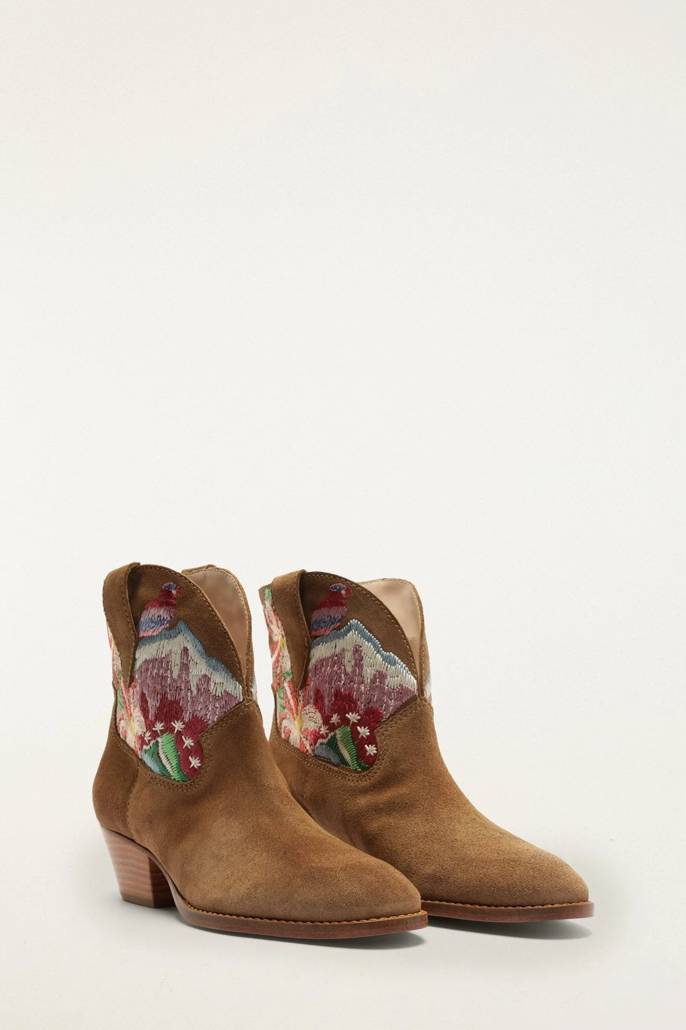 Brown Suede Embroidered Bootie