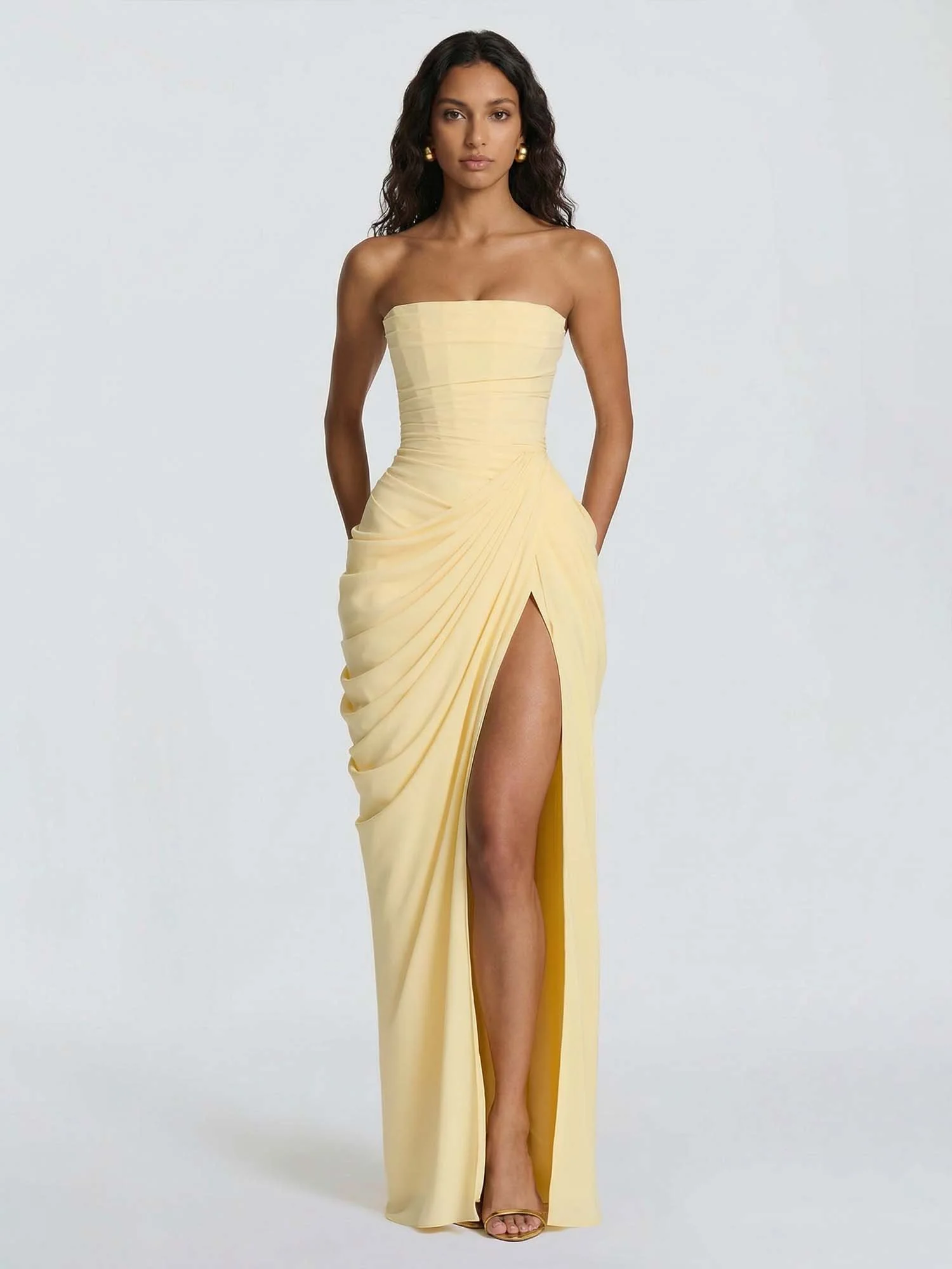 Ethereal Sculpted Draping  Maxi Dress