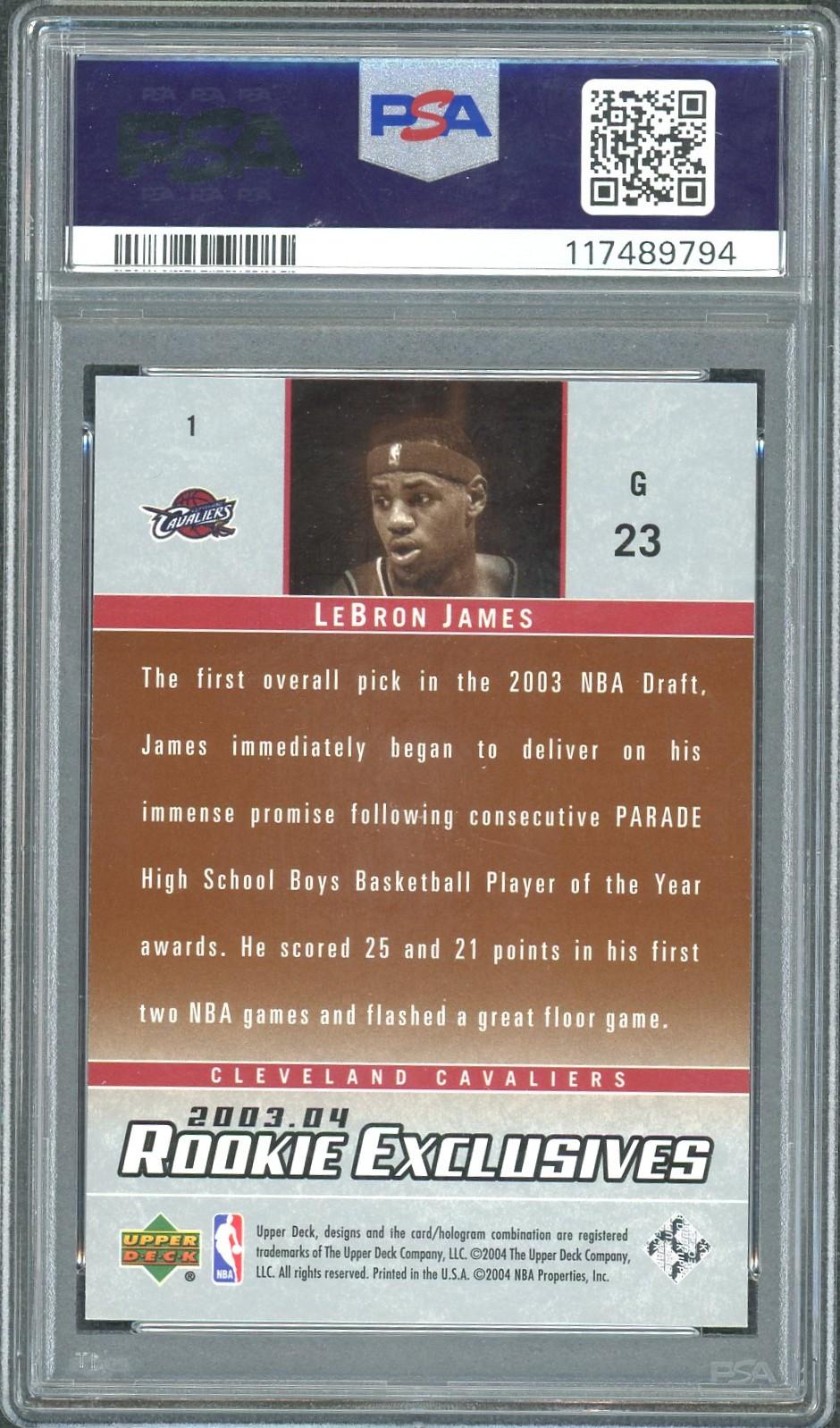 2003/04 Upper Deck Lebron James Rookie Exclusives Black White PSA 8