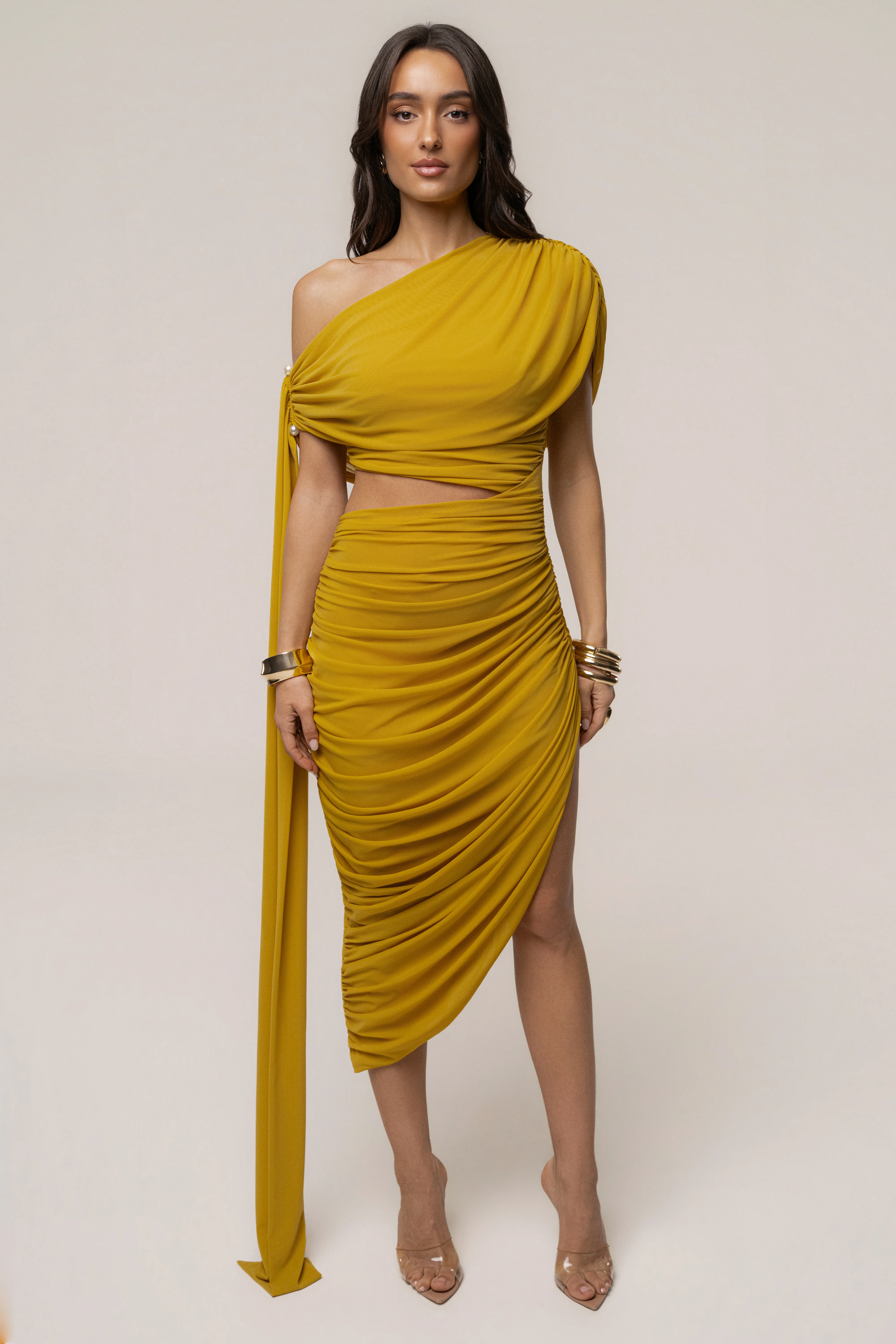 Mustard Aris Cutout Midi Dress